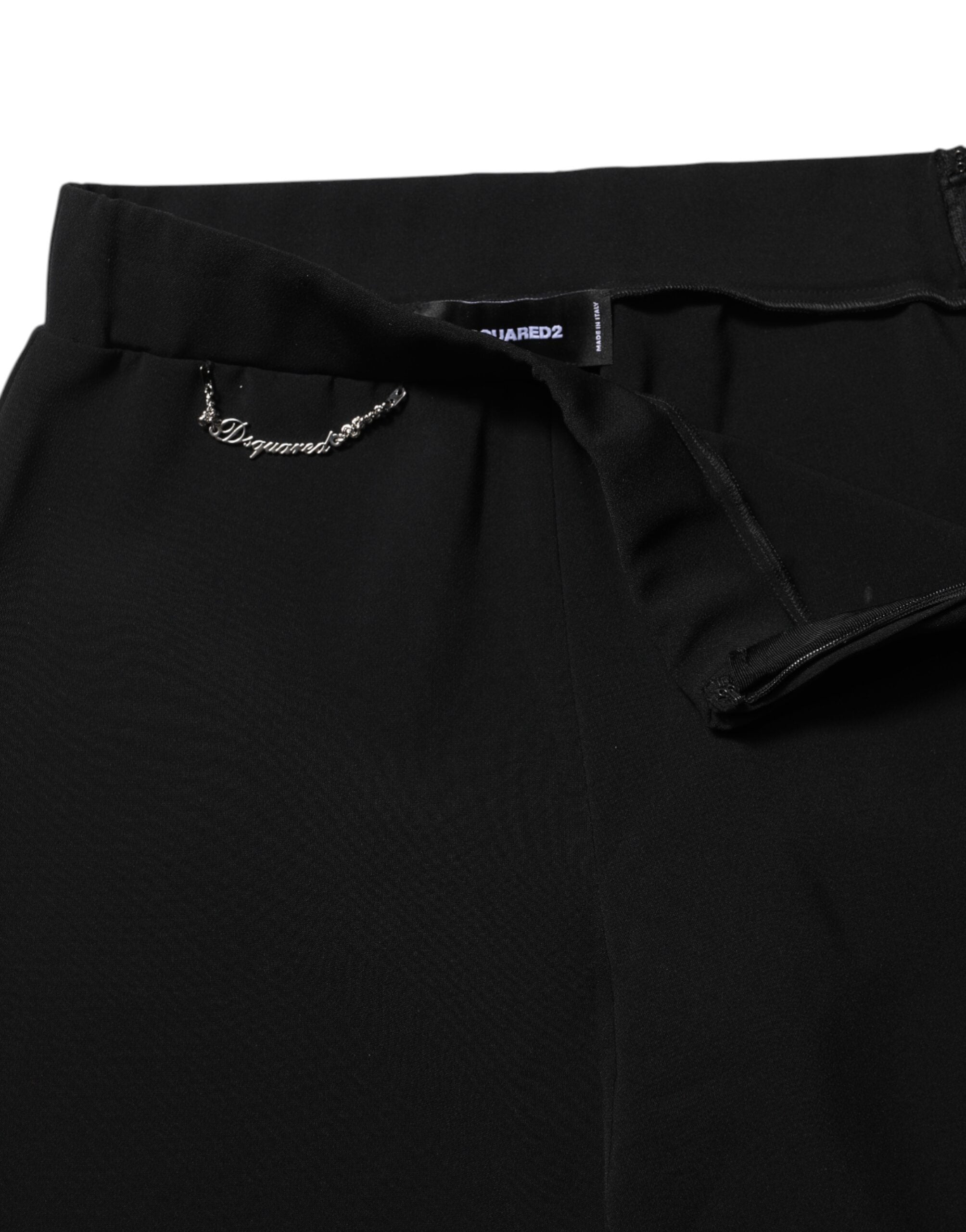 Black Polyester High Waisted Flared Pants - ventzia