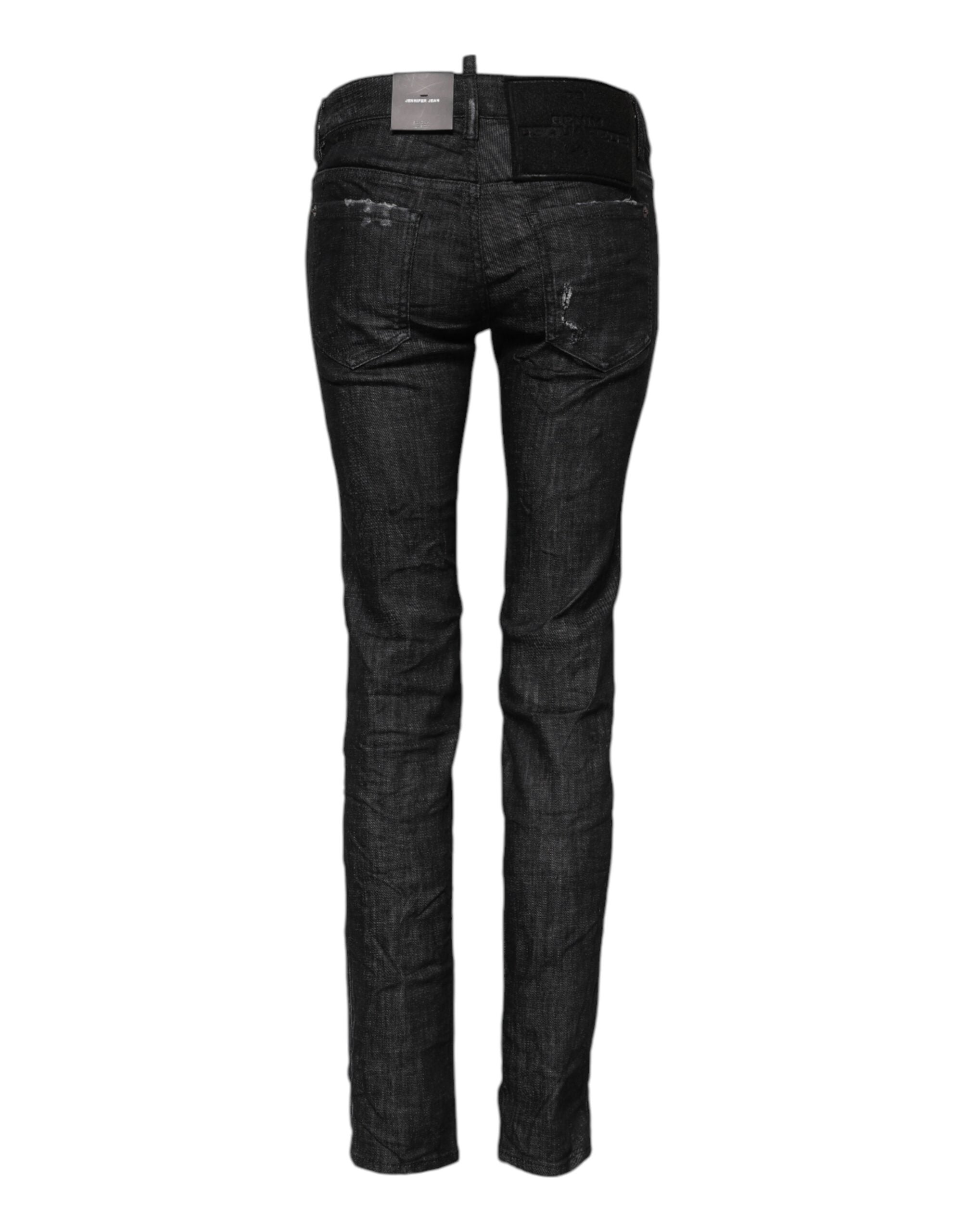 Black Cotton Low Waist Skinny Denim Jeans - ventzia