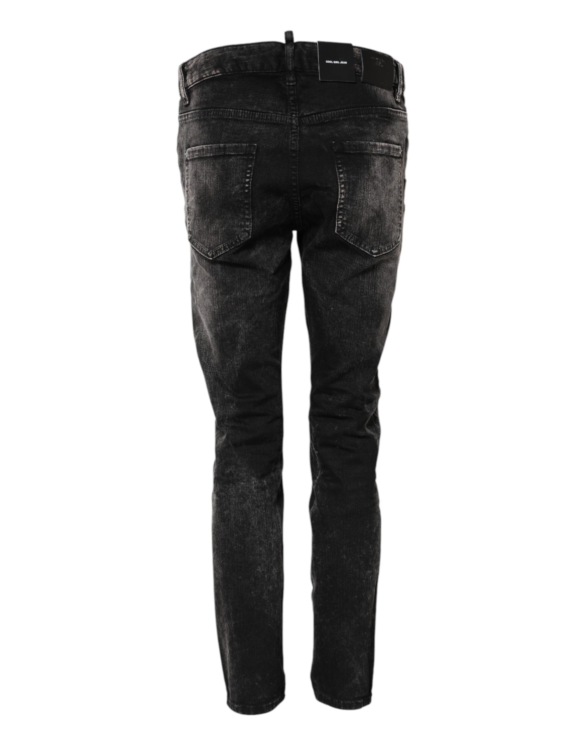 Black Washed Mid Waist Tapered Denim Jeans - ventzia