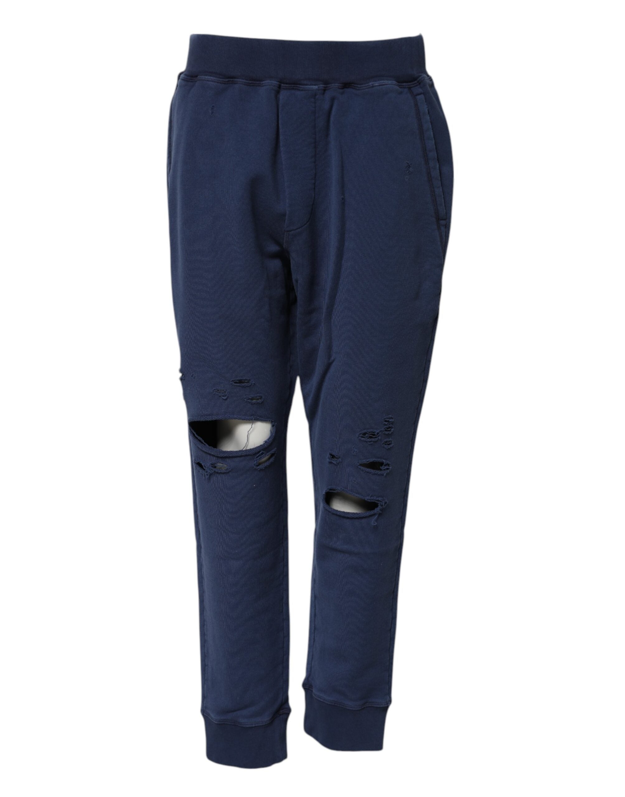 Blue Cotton Mid Waisted Jogger Pants - ventzia