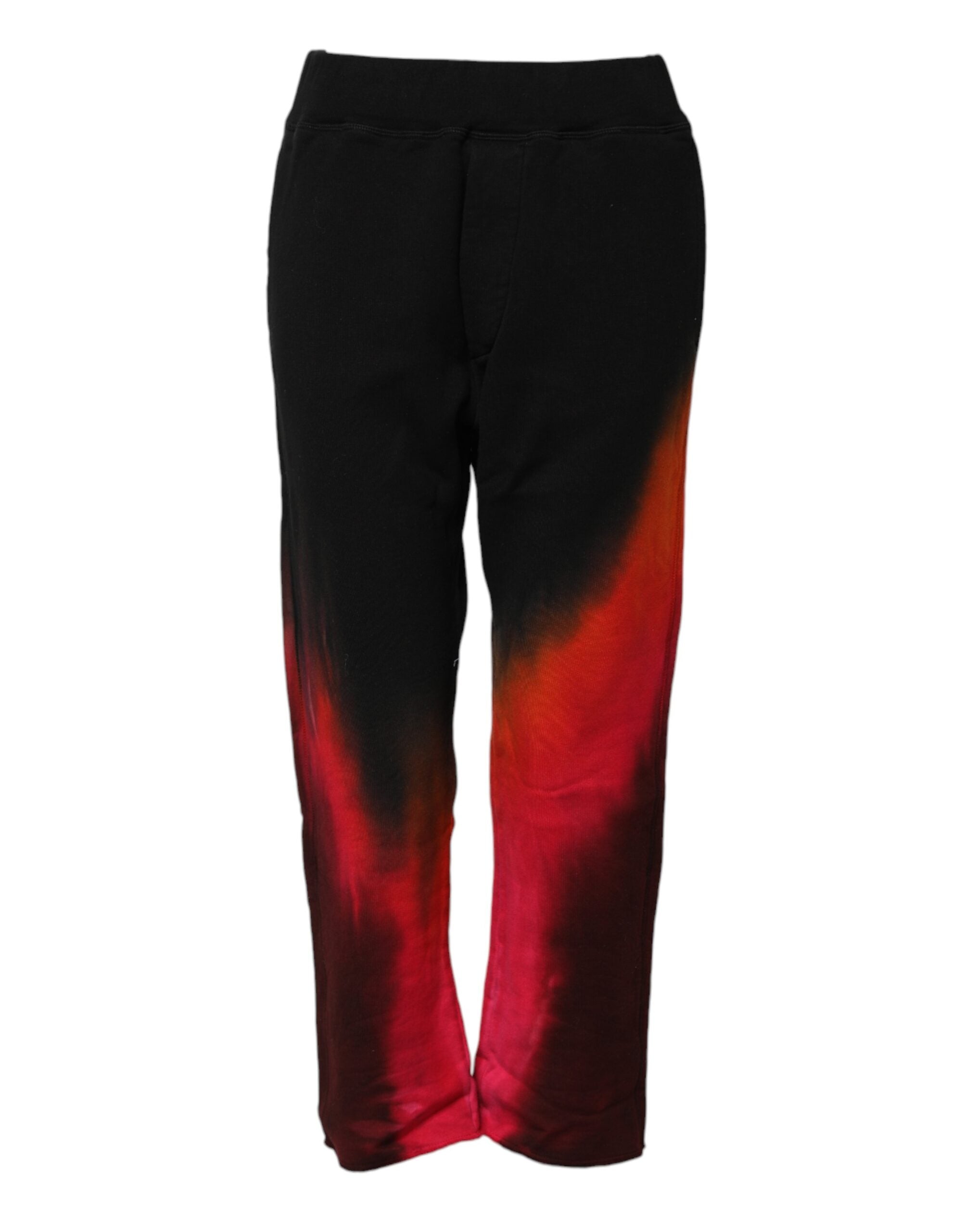 Black Red Cotton Straight Fit Jogger Pants - ventzia