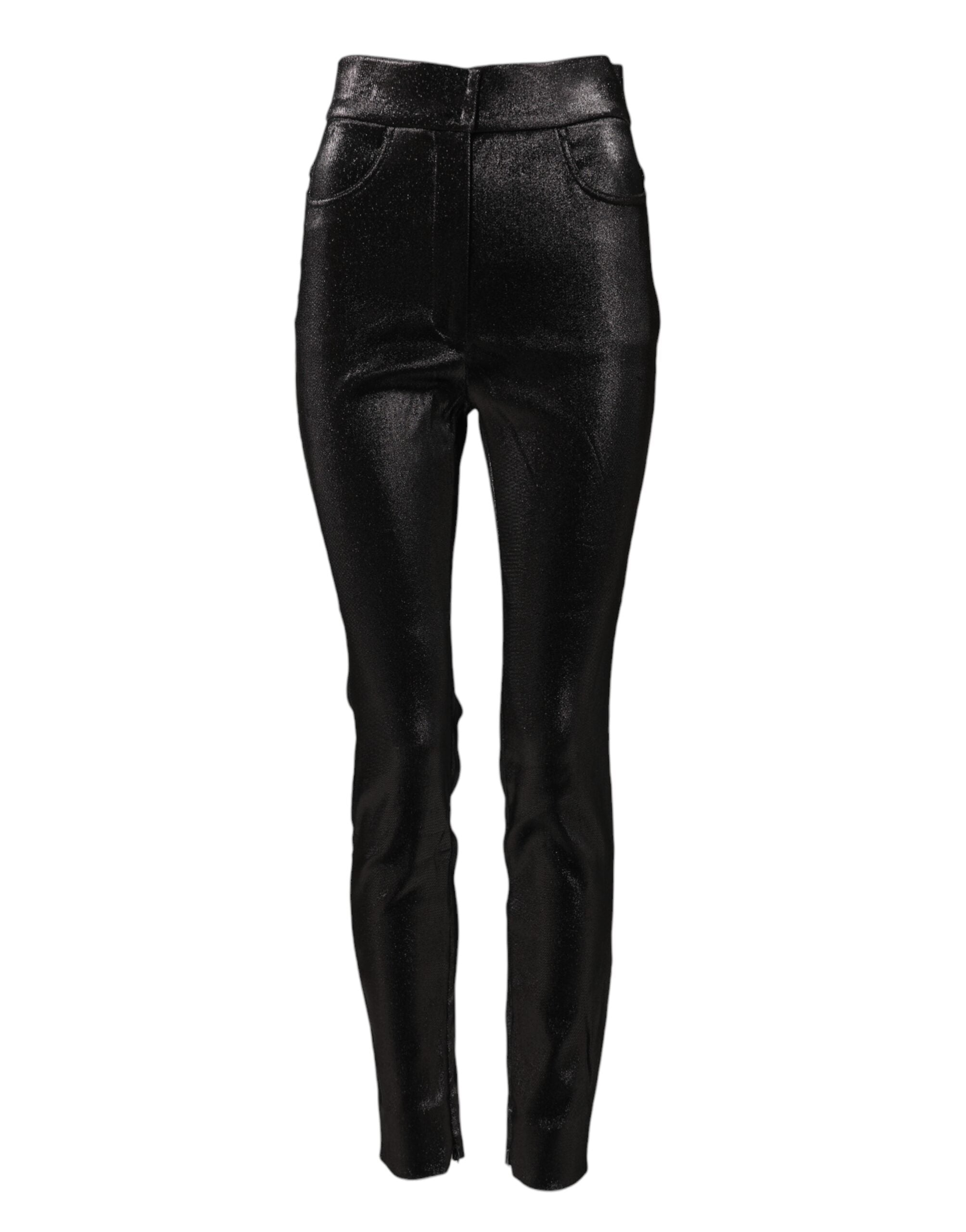 Black Cotton Stretch Silver Lurex Thread Pants - ventzia