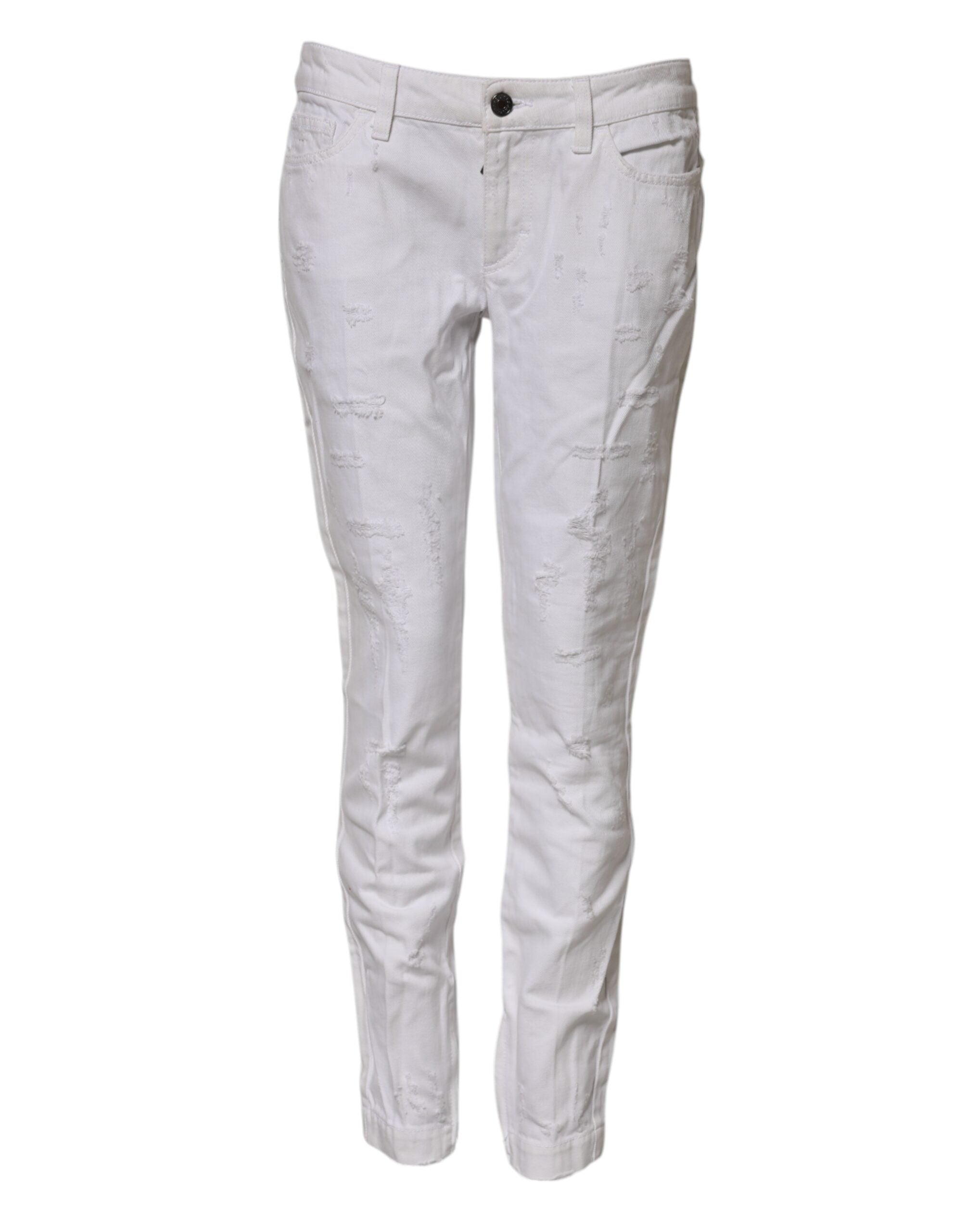 White Cotton Mid Waisted Women Denim Jeans - ventzia