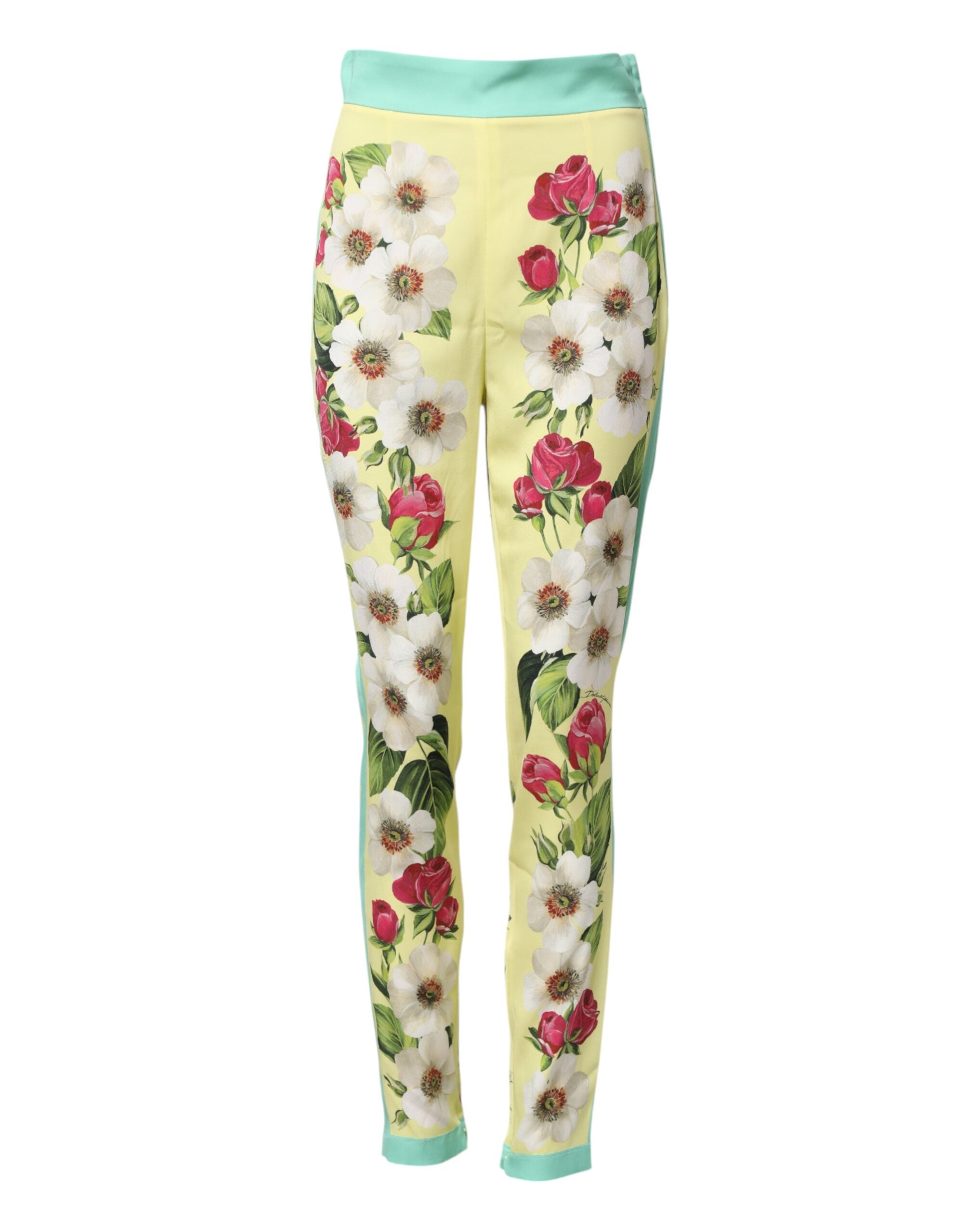 Yellow Silk Floral Leggings Pants - ventzia