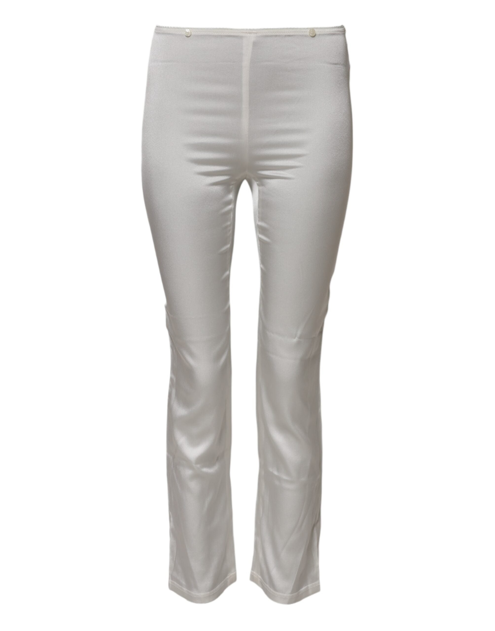 Ivory Silk Tapered High Waist Pants - ventzia