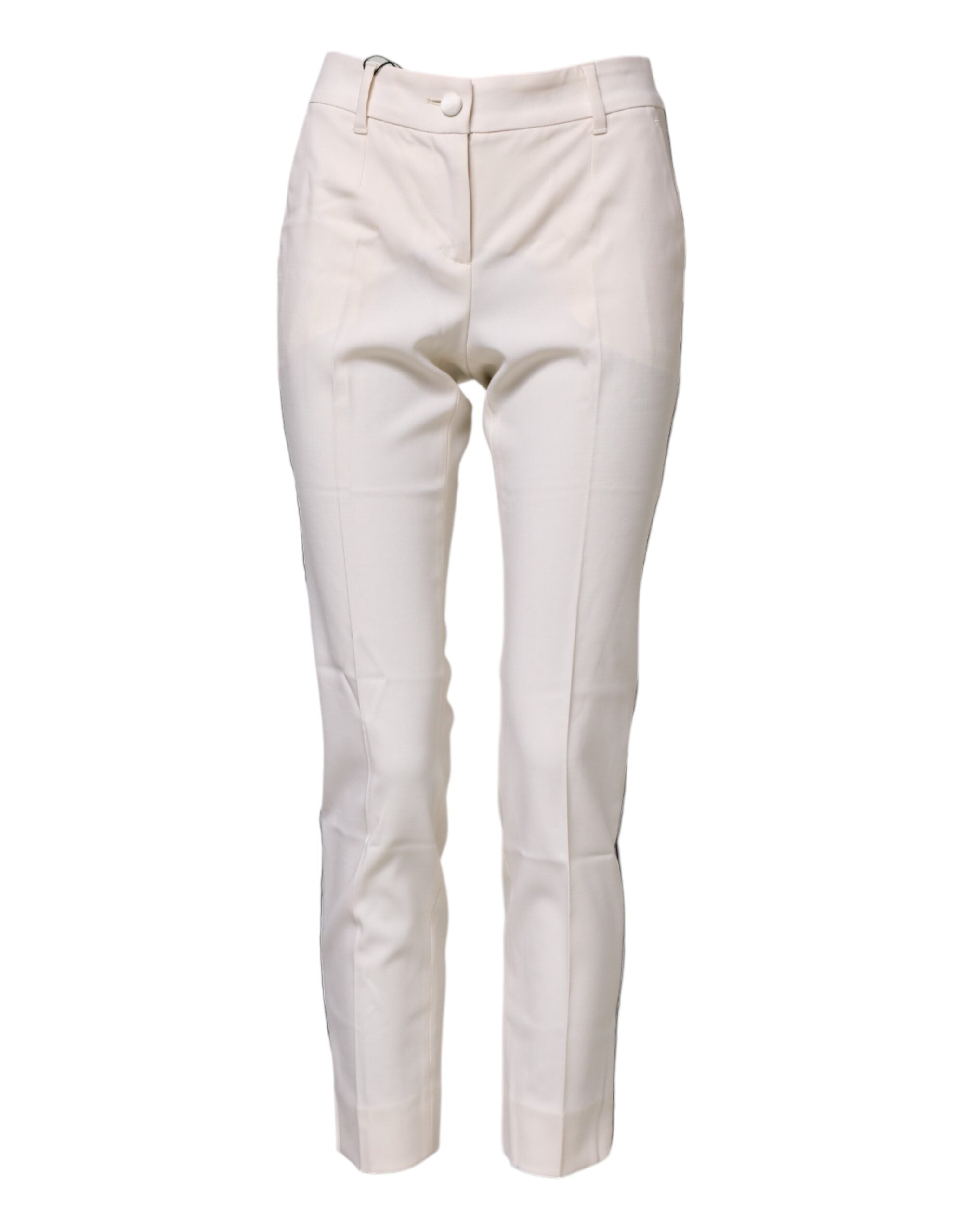 White Wool Tapered High Waist Pants - ventzia