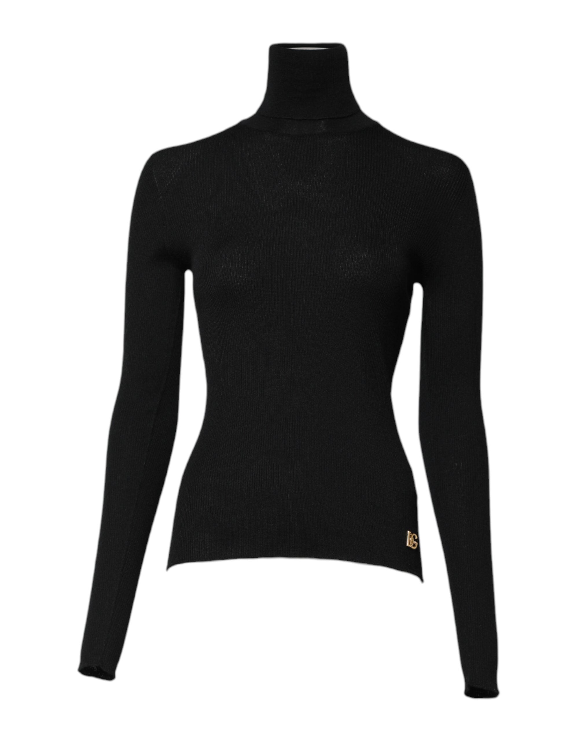 Black Cashmere Turtleneck Knitted Blouse Top - ventzia