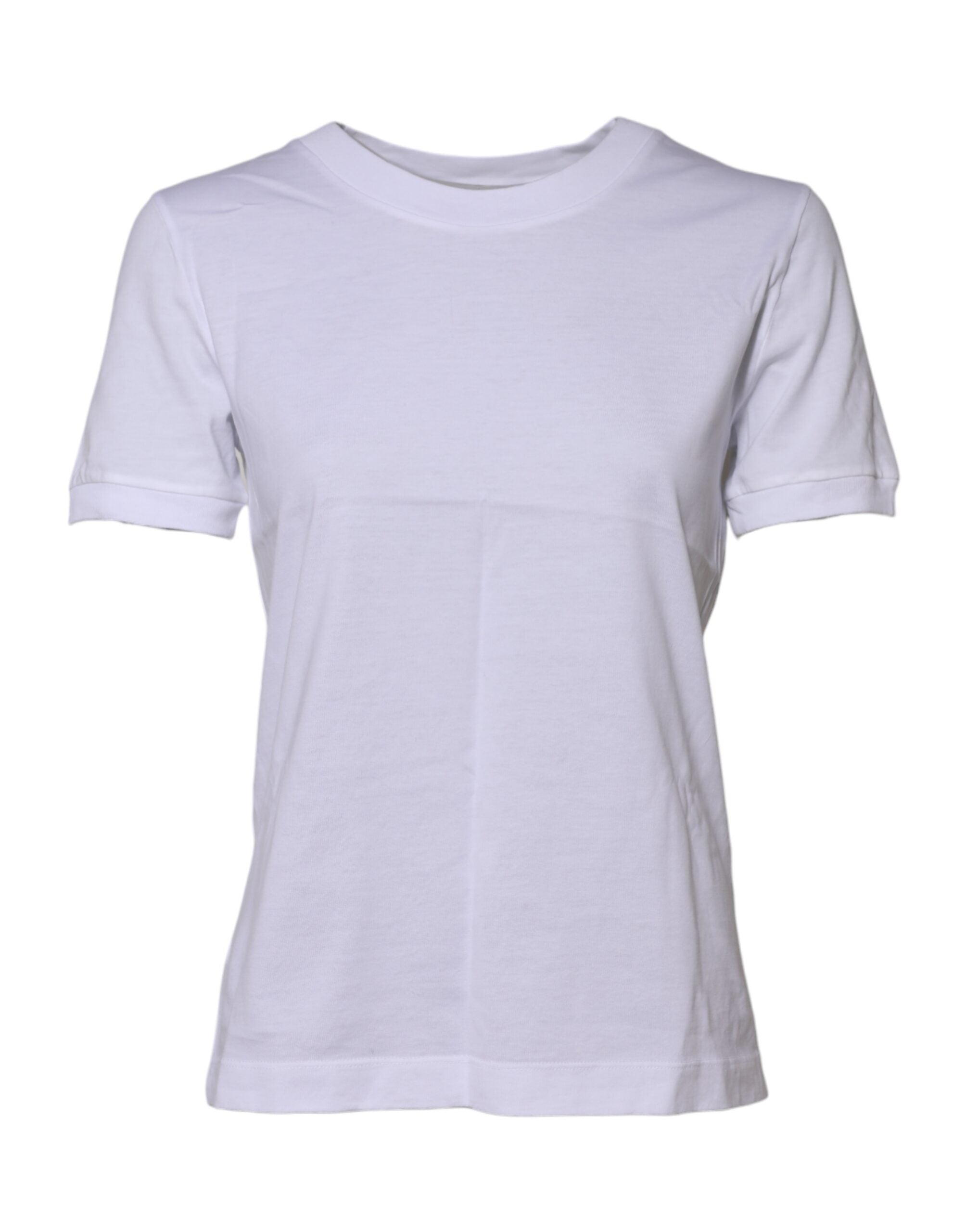 White Cotton Round Neck Short Sleeves T-shirt - ventzia