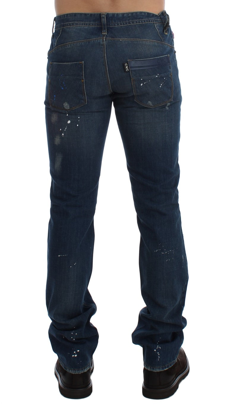 Chic Blue Wash Painted Slim Fit Jeans - ventzia