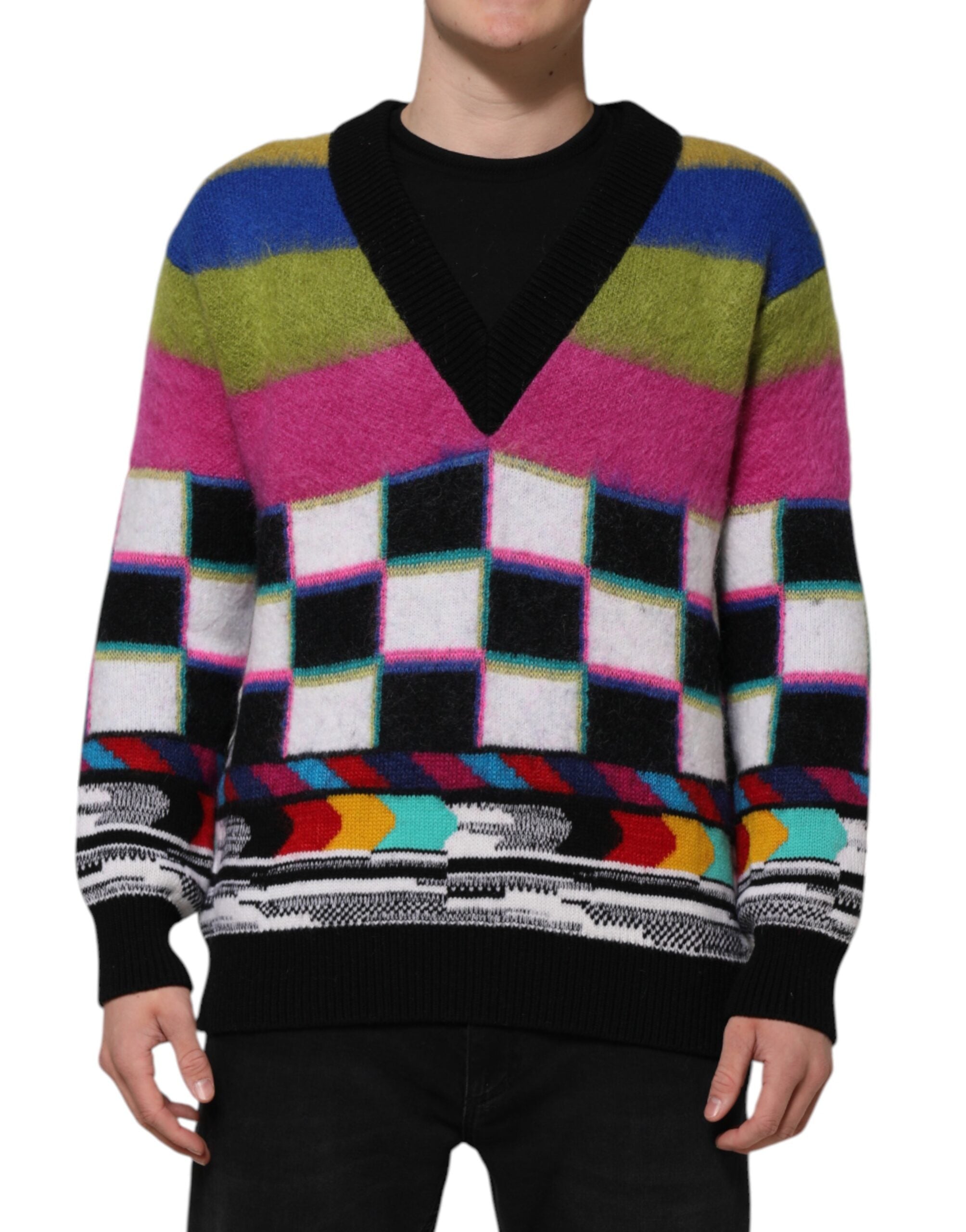 Multicolor Glitch Design Pullover Sweater - ventzia