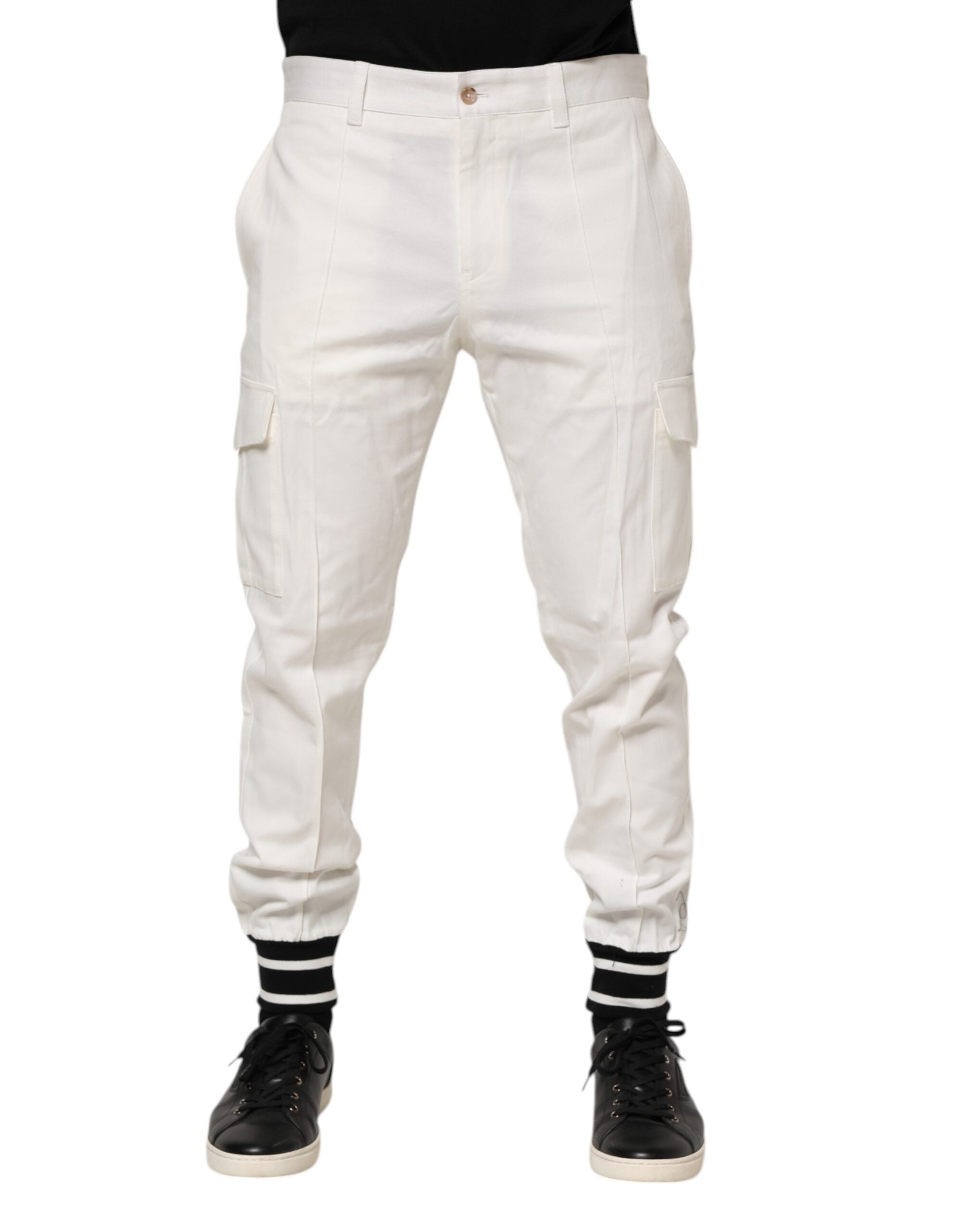 White Cotton Jogger Cargo Skinny Men Pants - ventzia