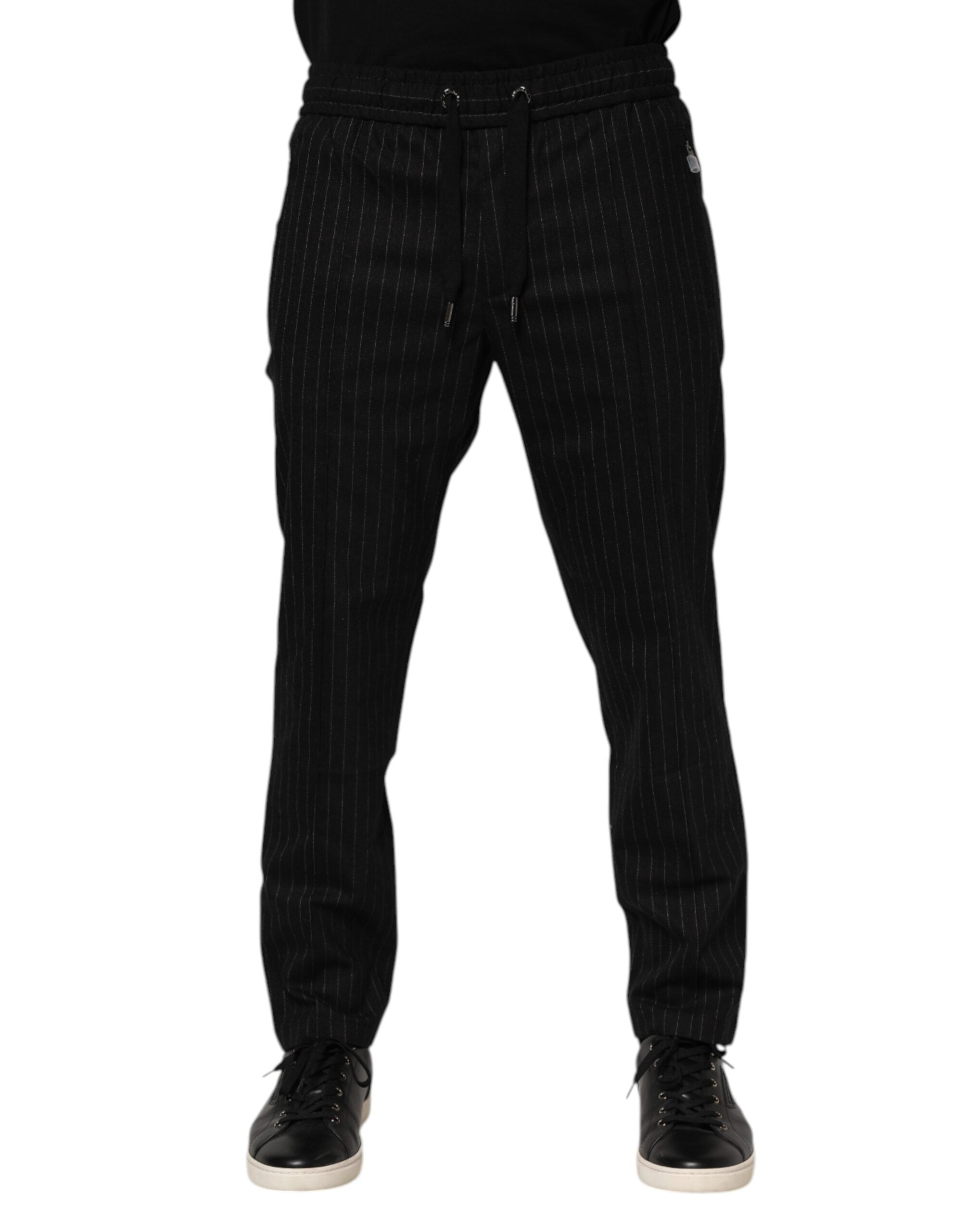 Black Striped Wool Men Jogger Pants - ventzia