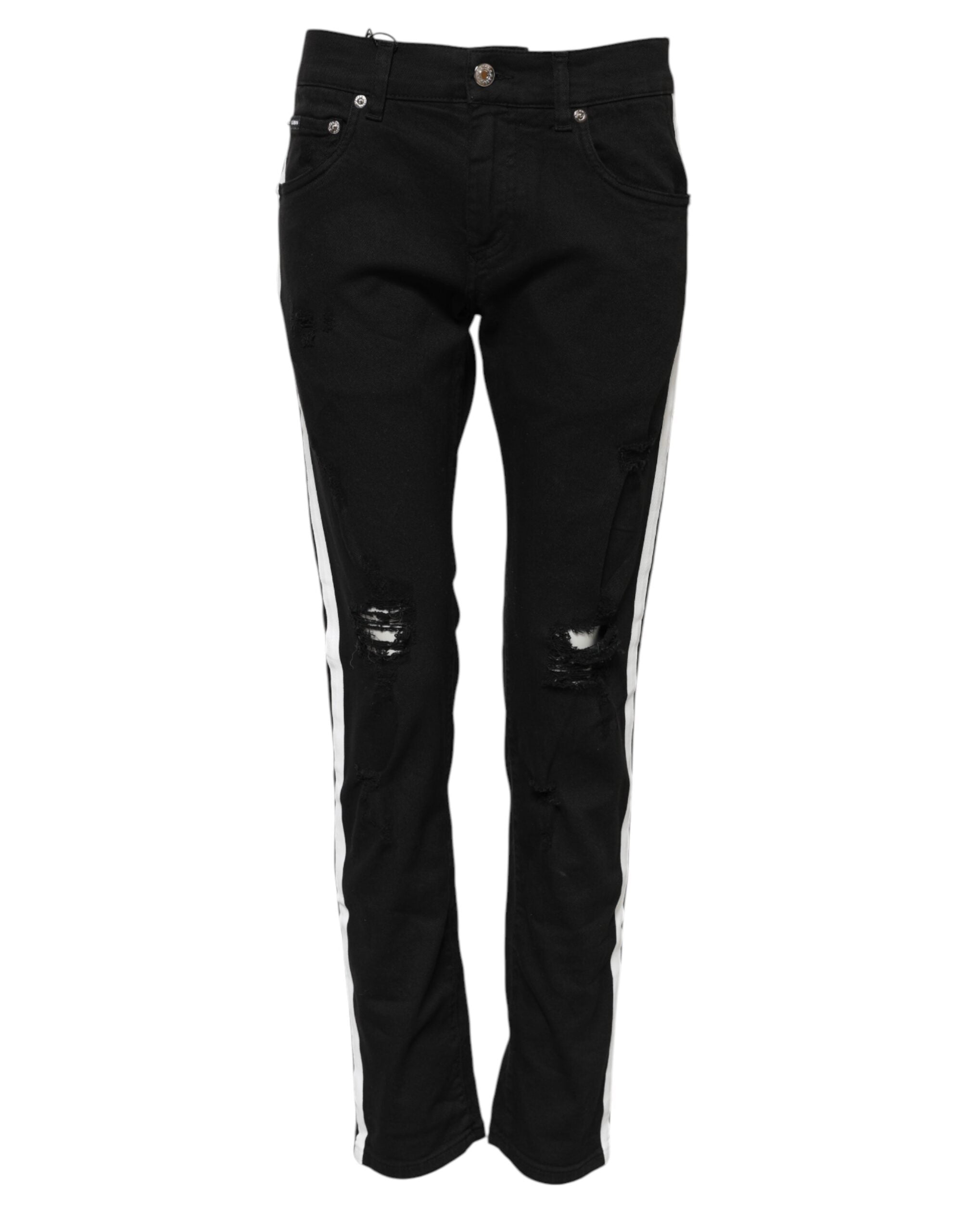 Black Tattered White Lining Skinny Denim Jeans - ventzia