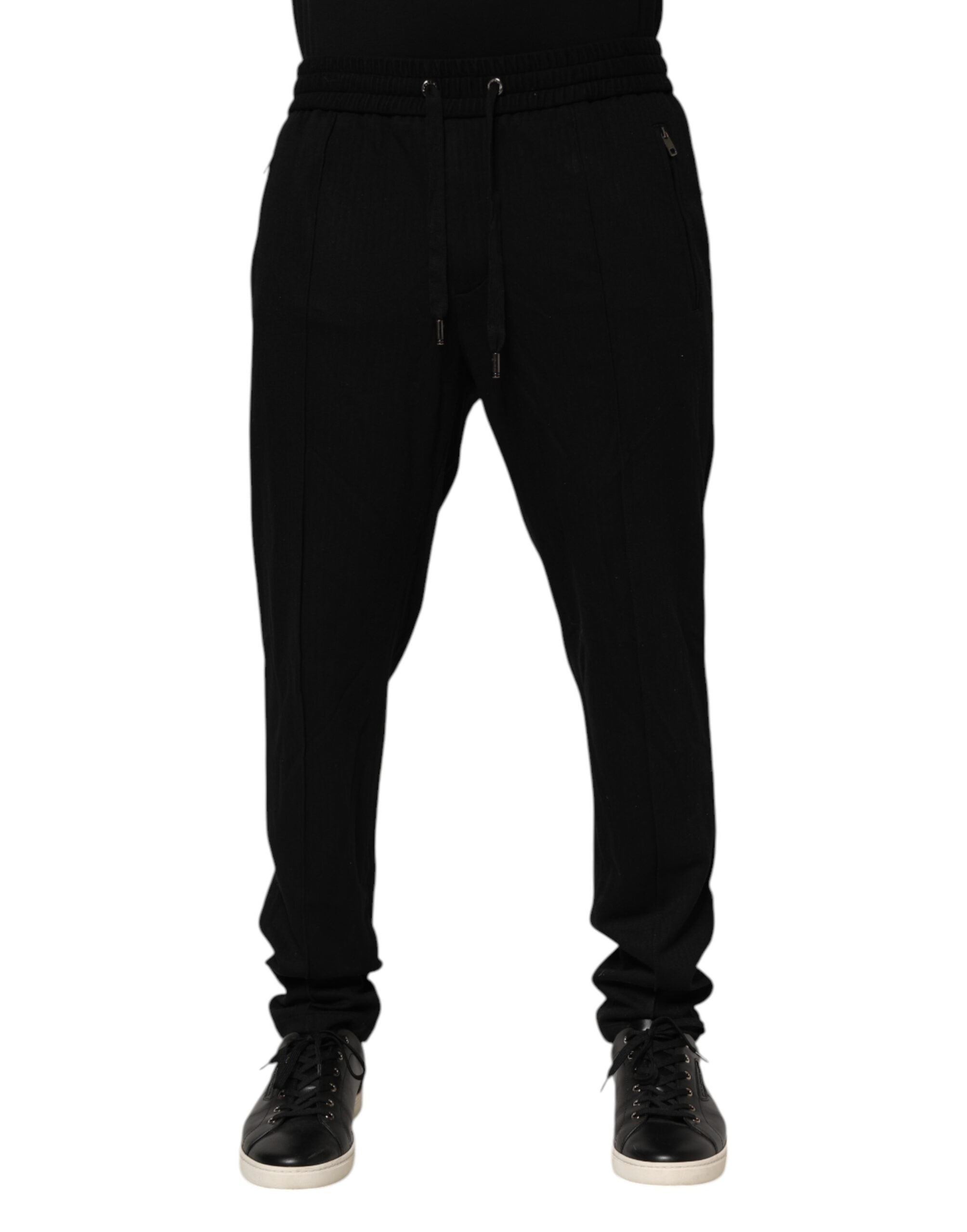 Black Viscose Skinny Logo Men Jogger Pants - ventzia
