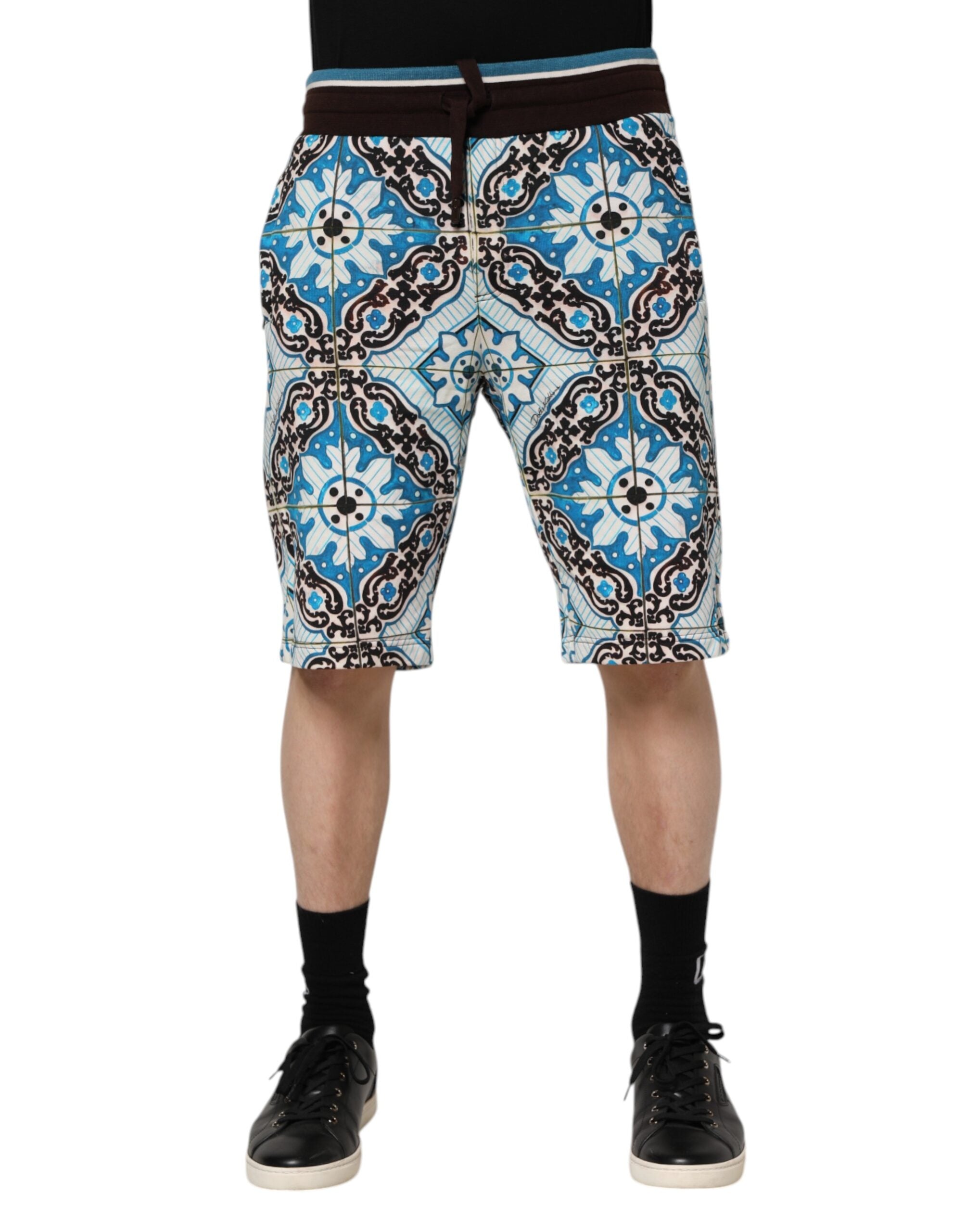 Multicolor Cotton Maiolica Print Bermuda Shorts - ventzia