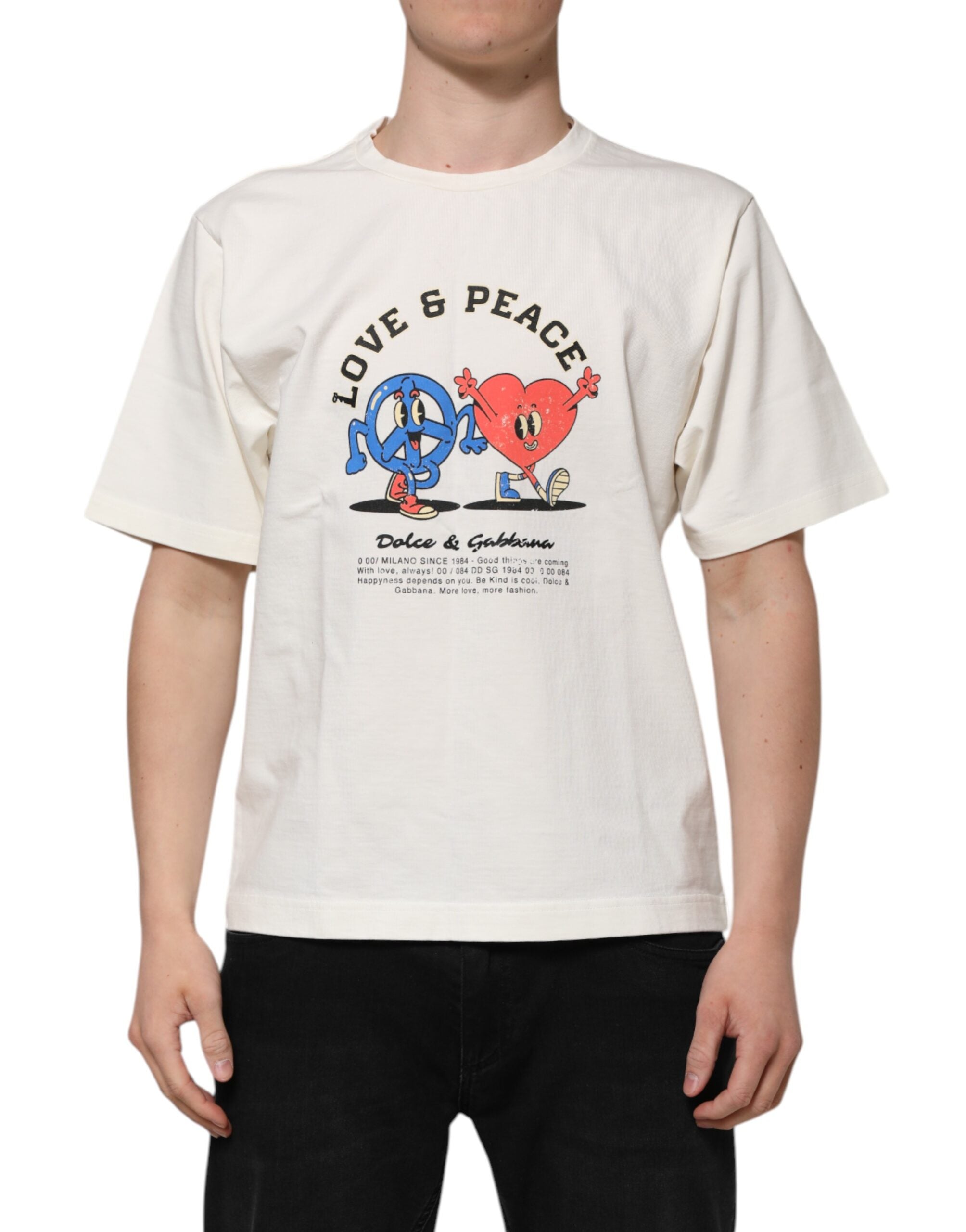 White Love Peace Cotton Men Crew Neck T-shirt - ventzia