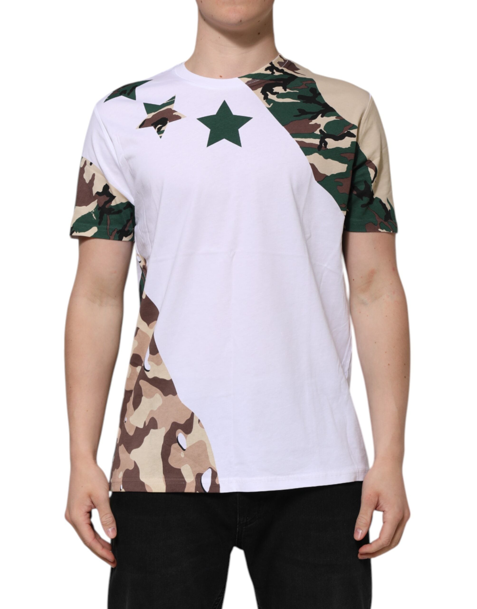 White Camouflage Cotton Men Crew Neck T-shirt - ventzia
