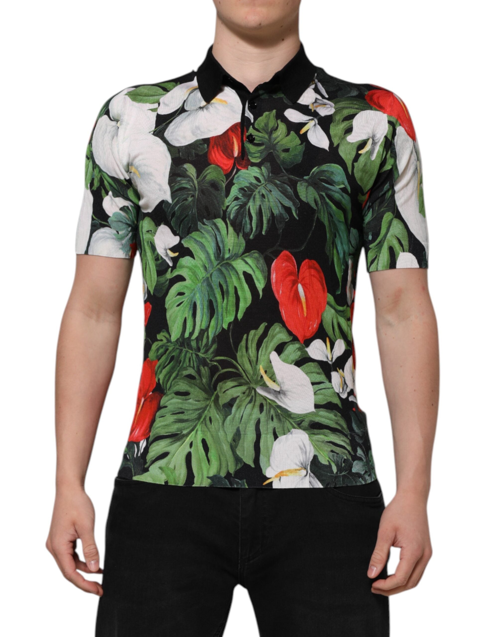 Multicolor Floral Silk Collared Polo T-shirt - ventzia