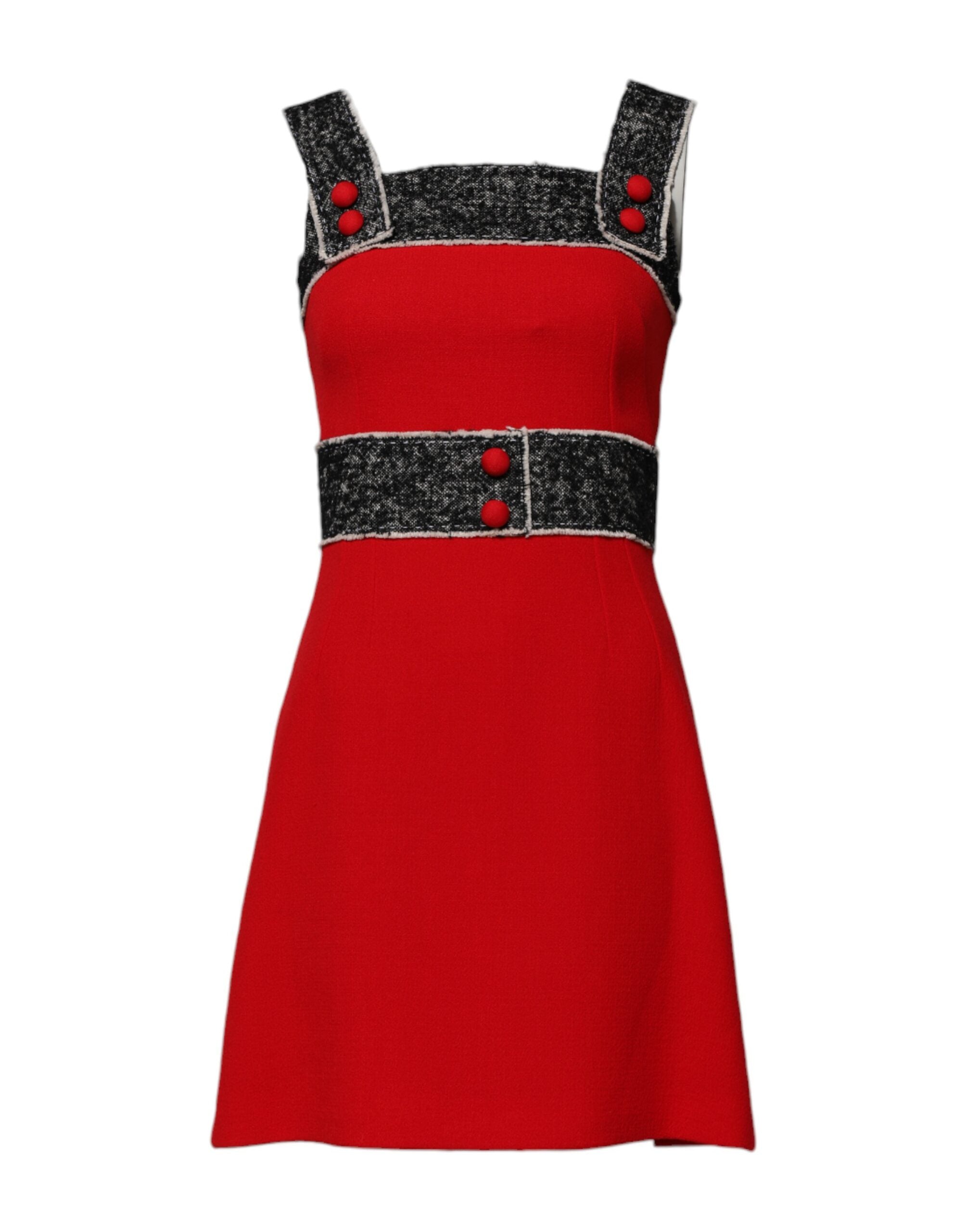 Red Wool Sleeveless A-line Flared Mini Dress - ventzia