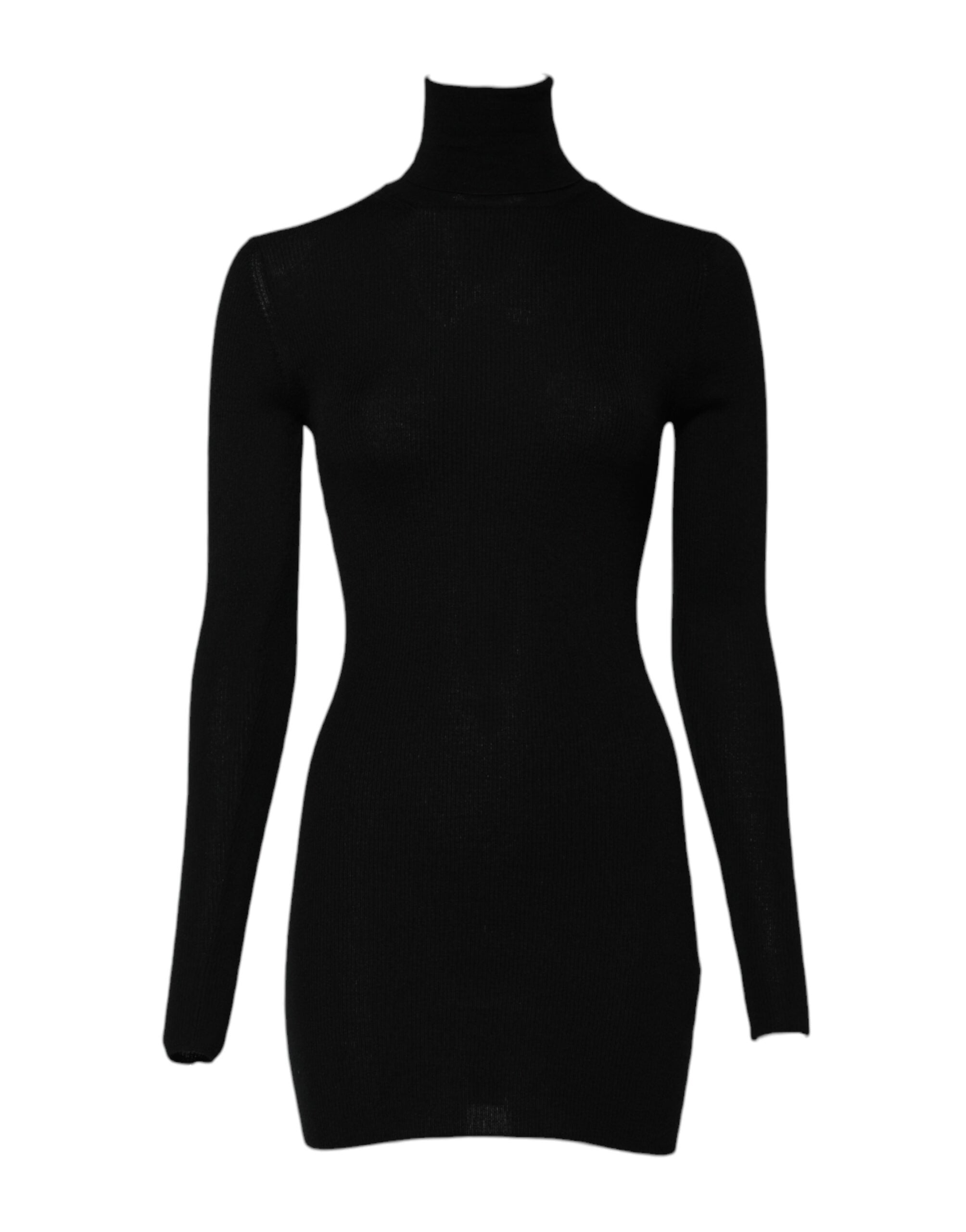 Black Long Sleeves Turtle Neck Mini Dress - ventzia