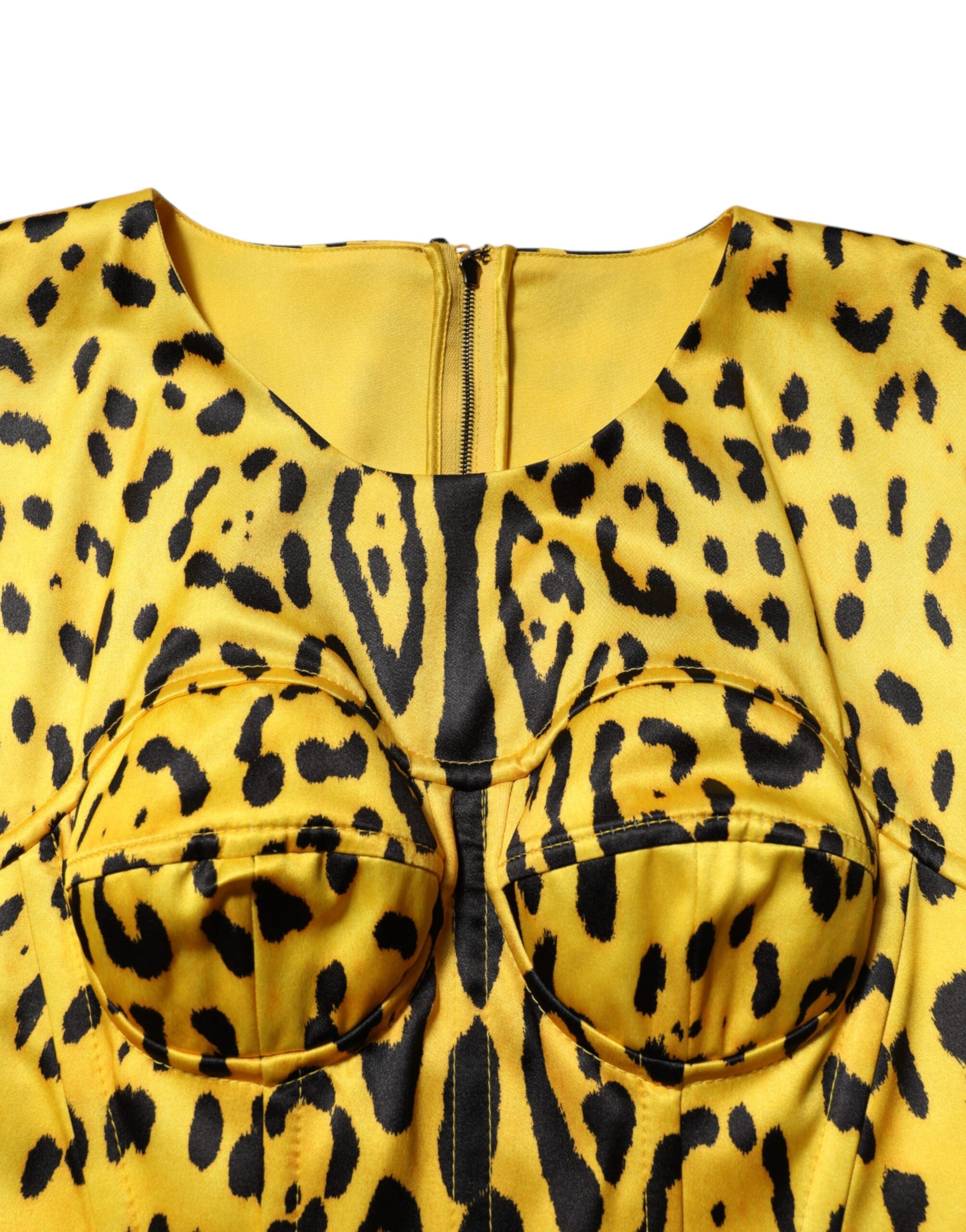 Yellow Polyester Leopard Midi Sheath Dress - ventzia