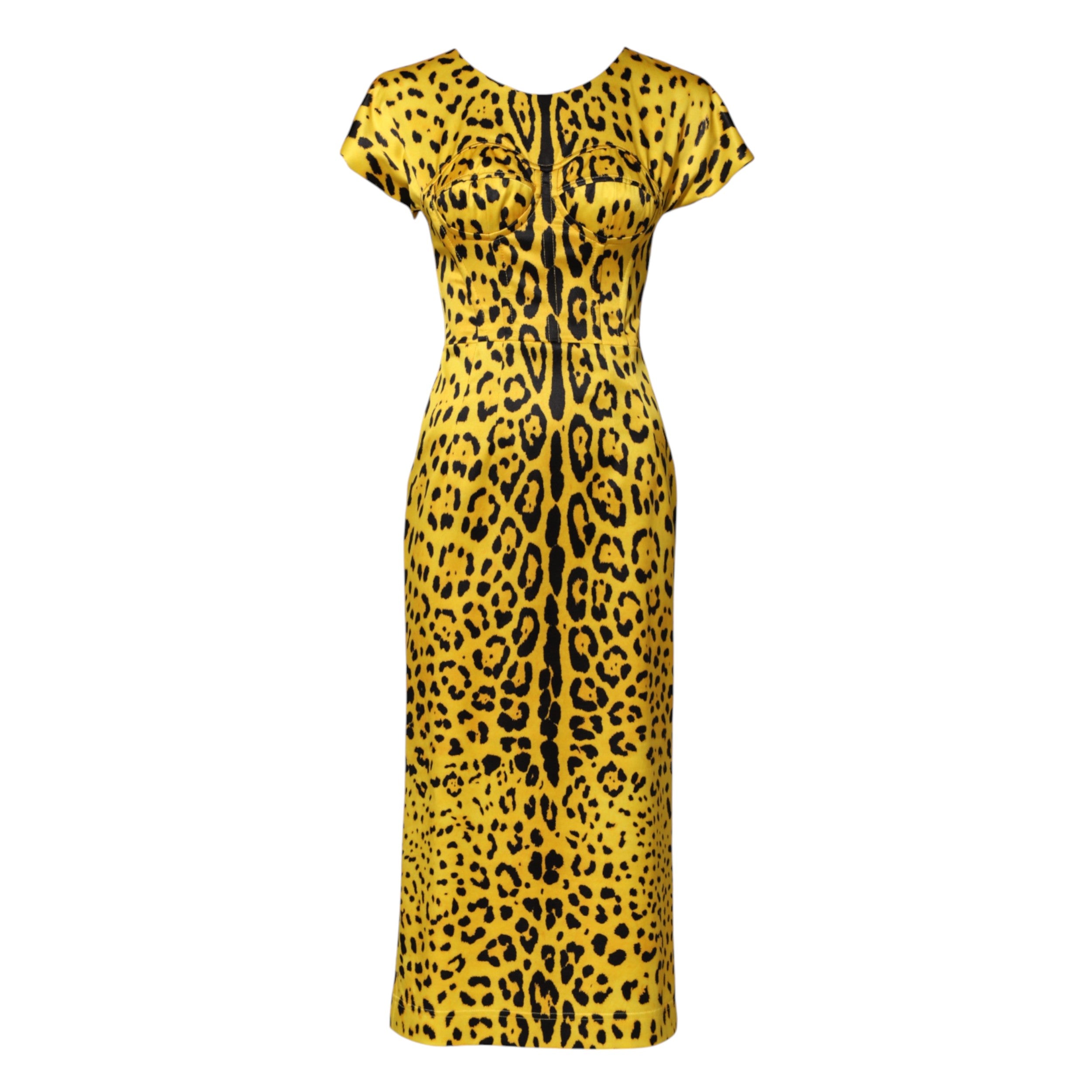 Yellow Polyester Leopard Midi Sheath Dress - ventzia