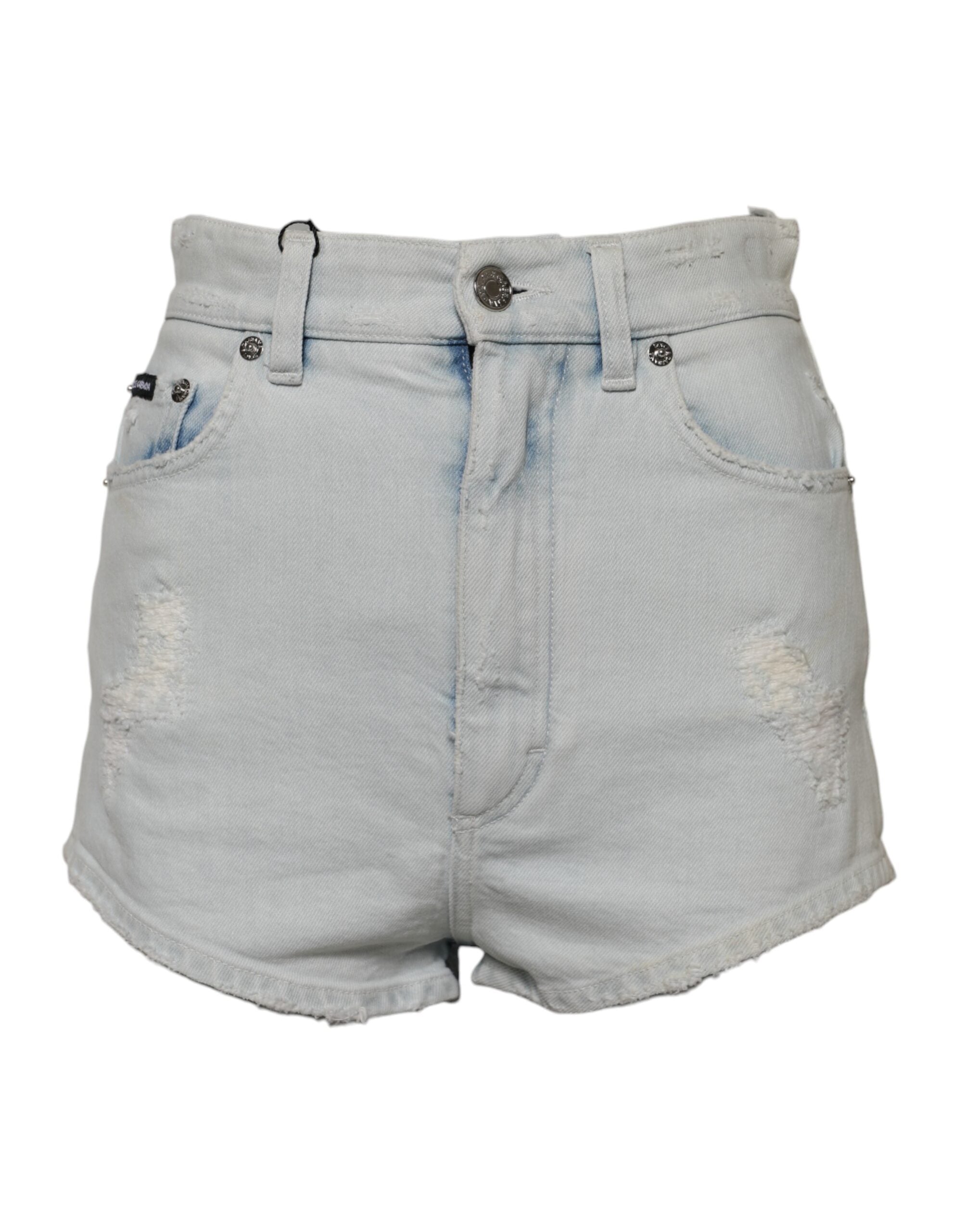 Light Blue Washed Denim Cotton Hot Pants Shorts - ventzia