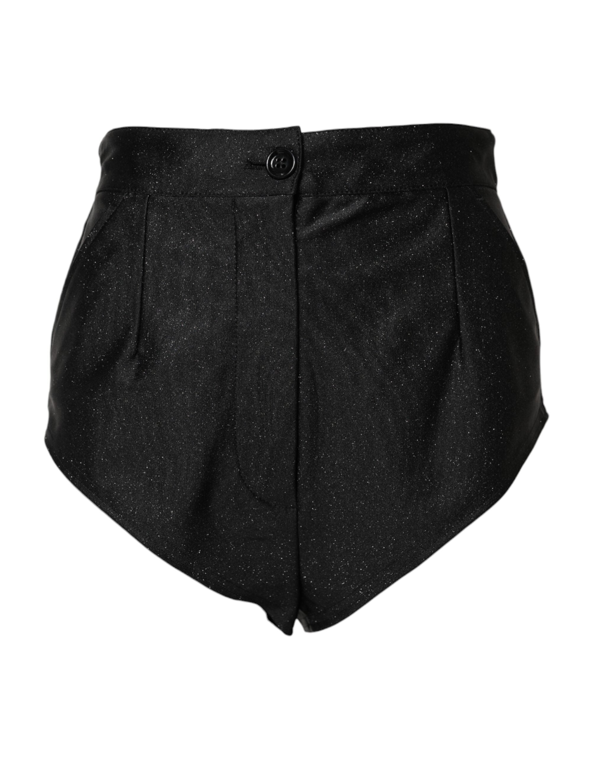 Black Viscose High Waisted Hot Pants Shorts - ventzia