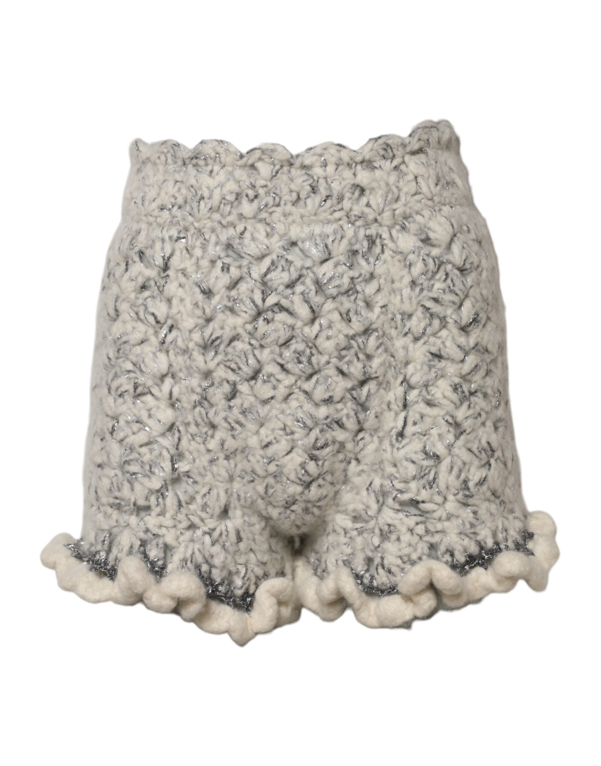 Metallic Bouclé Knit Cashmere Ruffled Shorts - ventzia