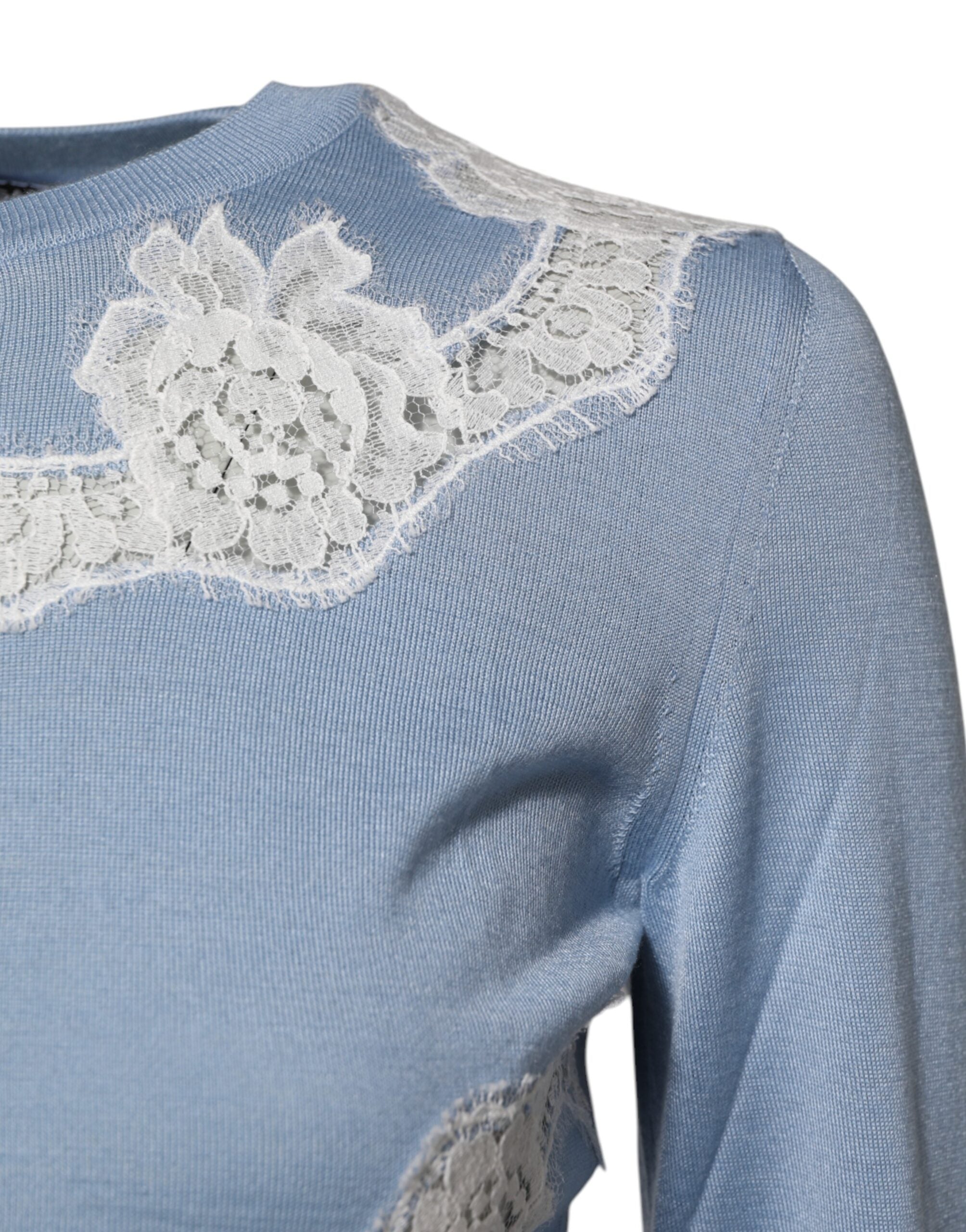 Blue Floral Lace Detailing Cardigan Sweater - ventzia