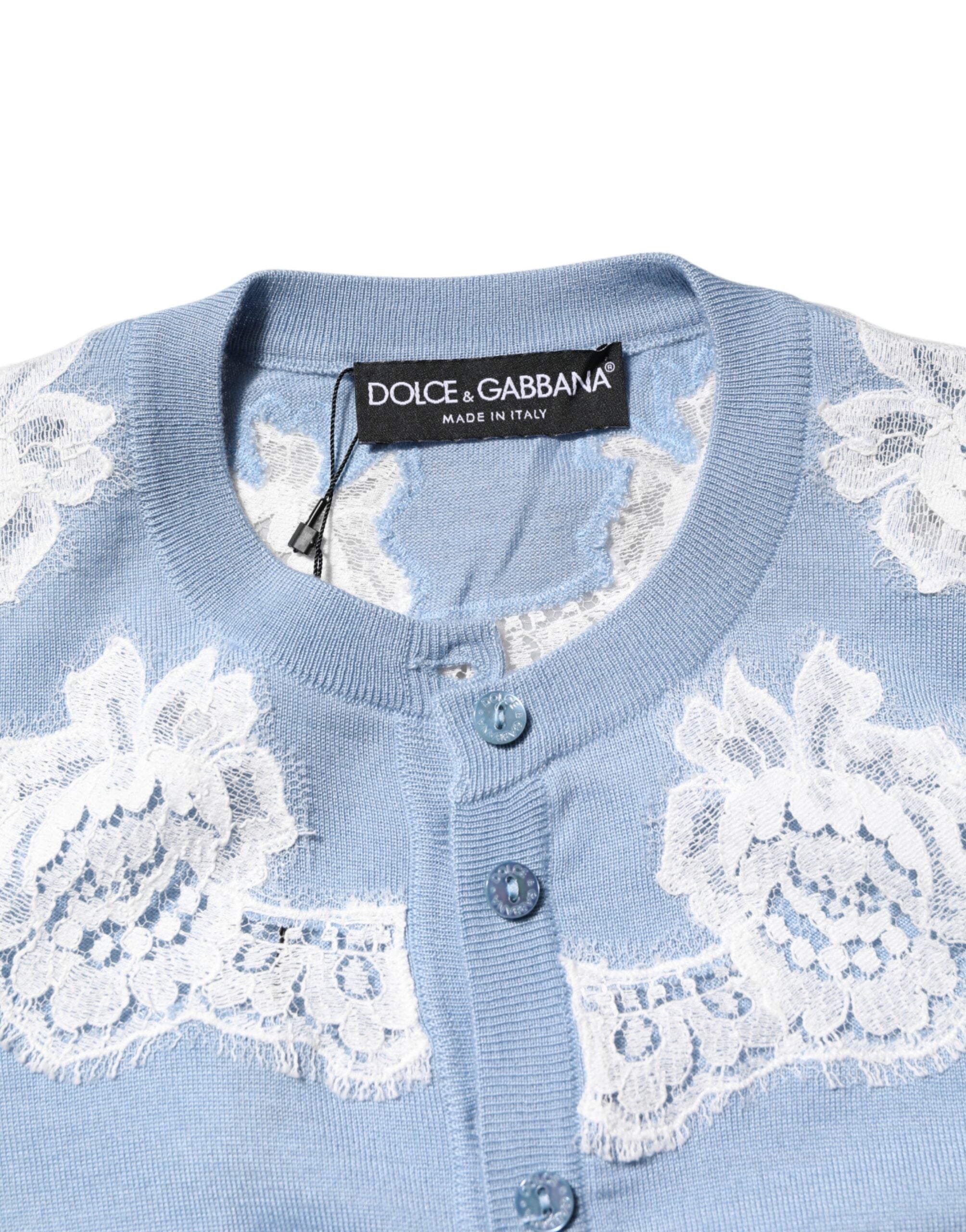 Blue Floral Lace Detailing Cardigan Sweater - ventzia