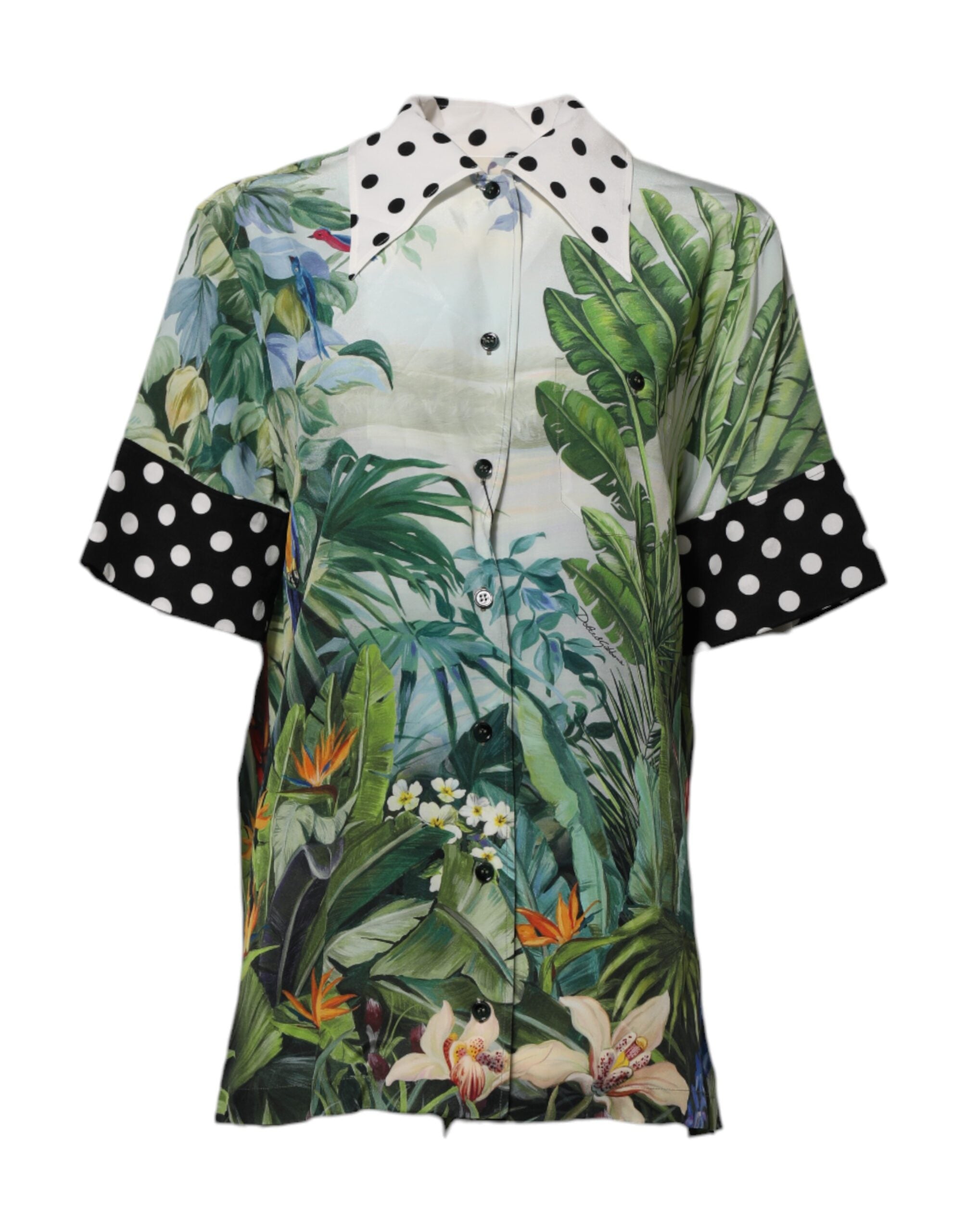 Multicolor Printed Silk Collared Shirt Top - ventzia