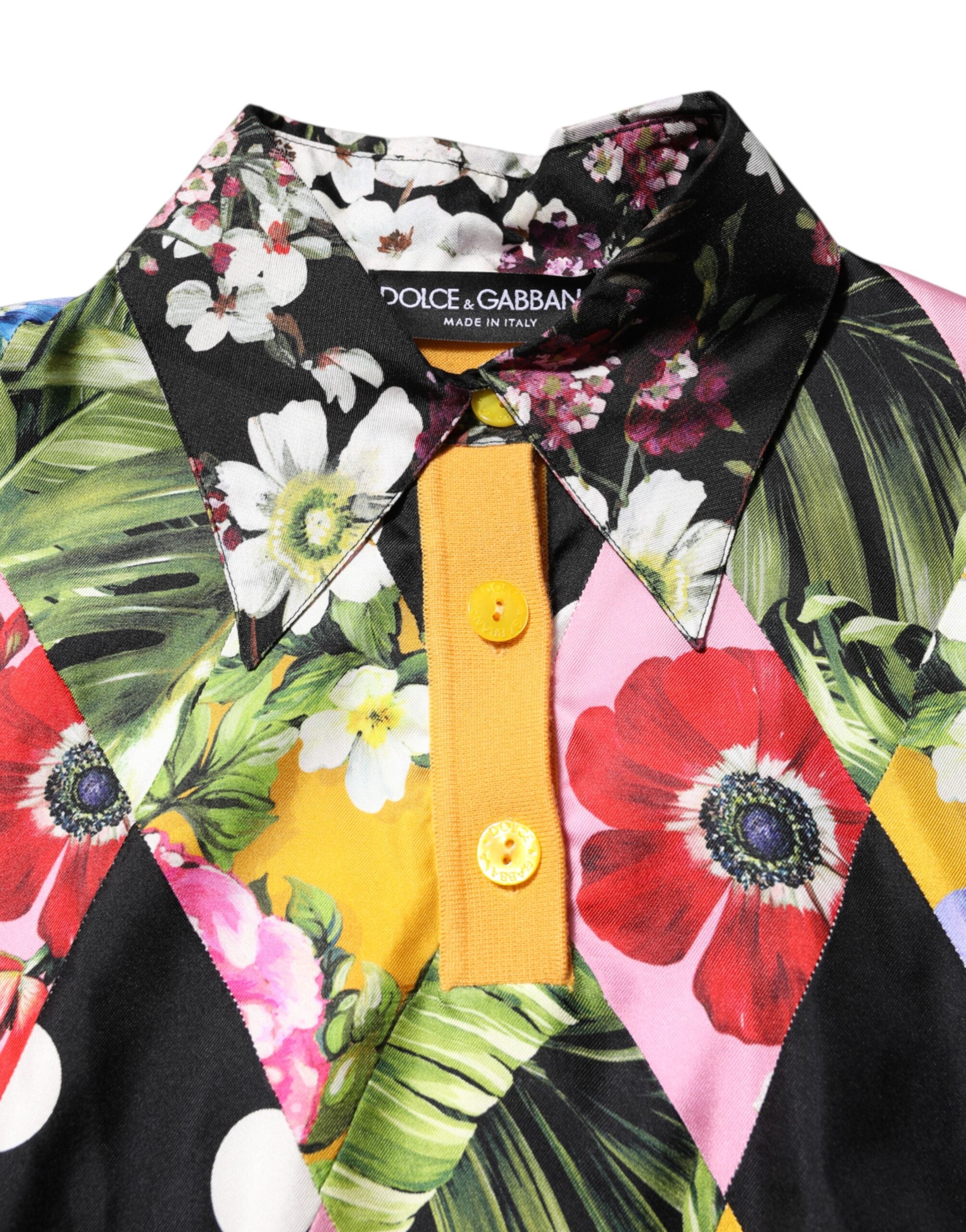 Multicolor Floral Long Sleeves Polo Top - ventzia