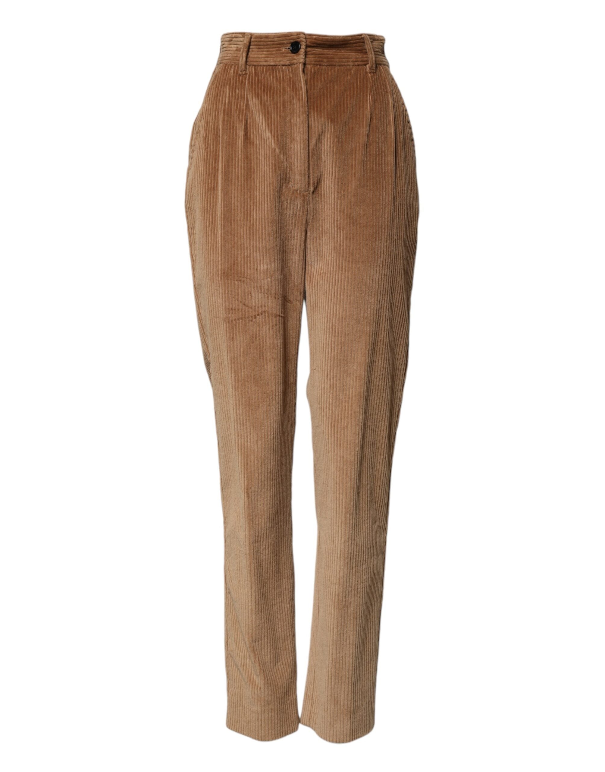 Brown Cotton Corduroy Tapered Pants - ventzia