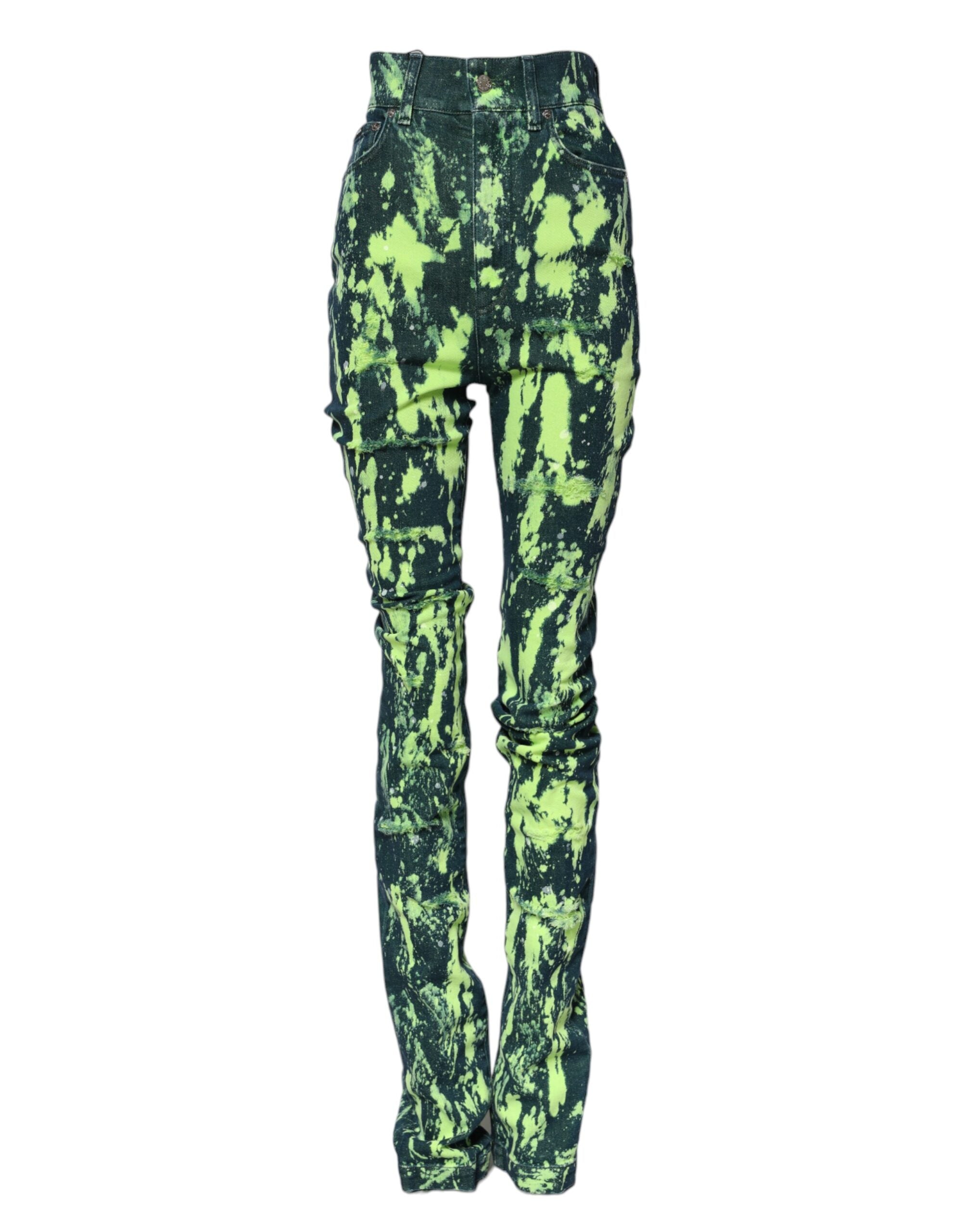 Green Color Splash High Waist Denim Jeans - ventzia