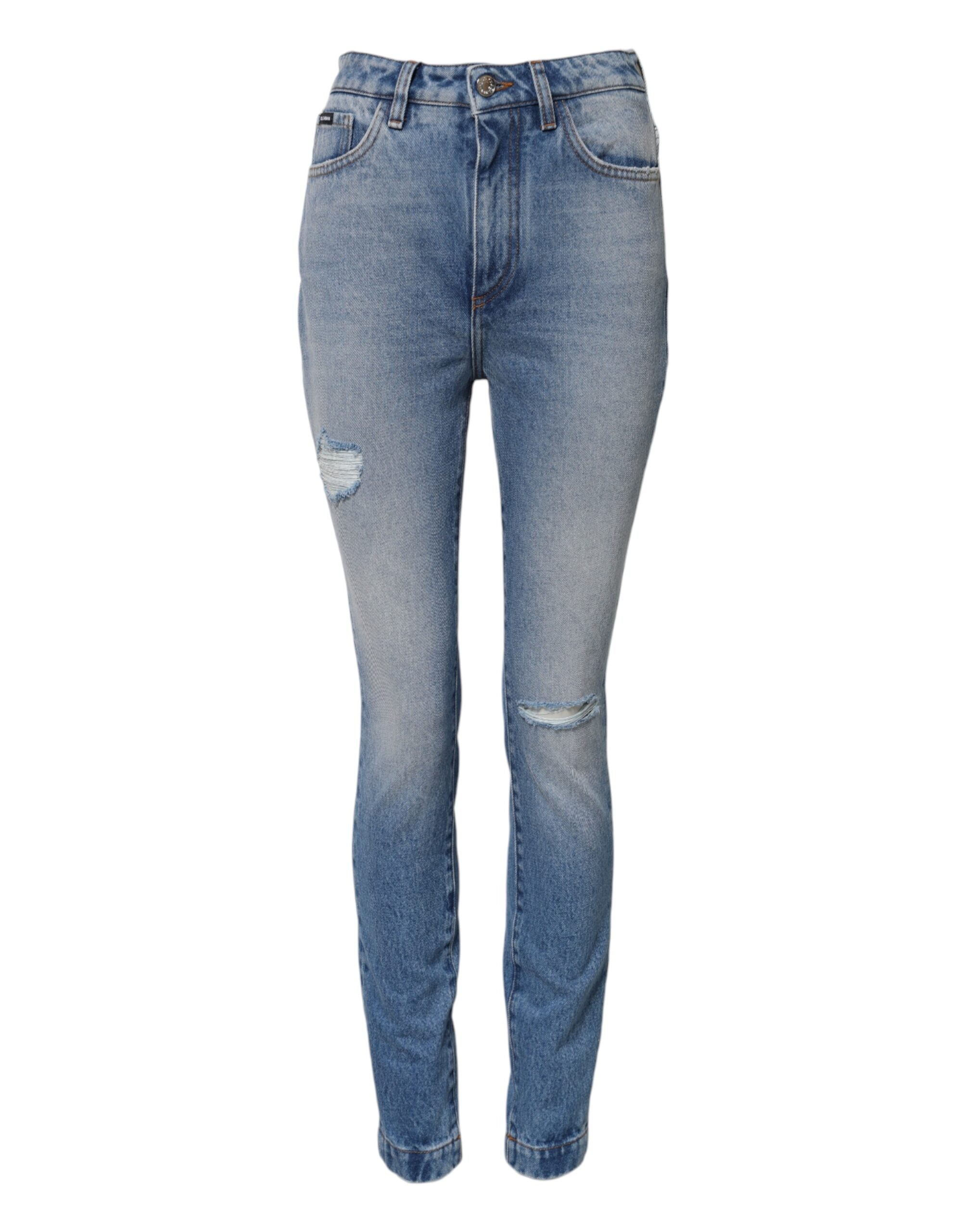Blue Washed Skinny High Waist Denim Jeans - ventzia