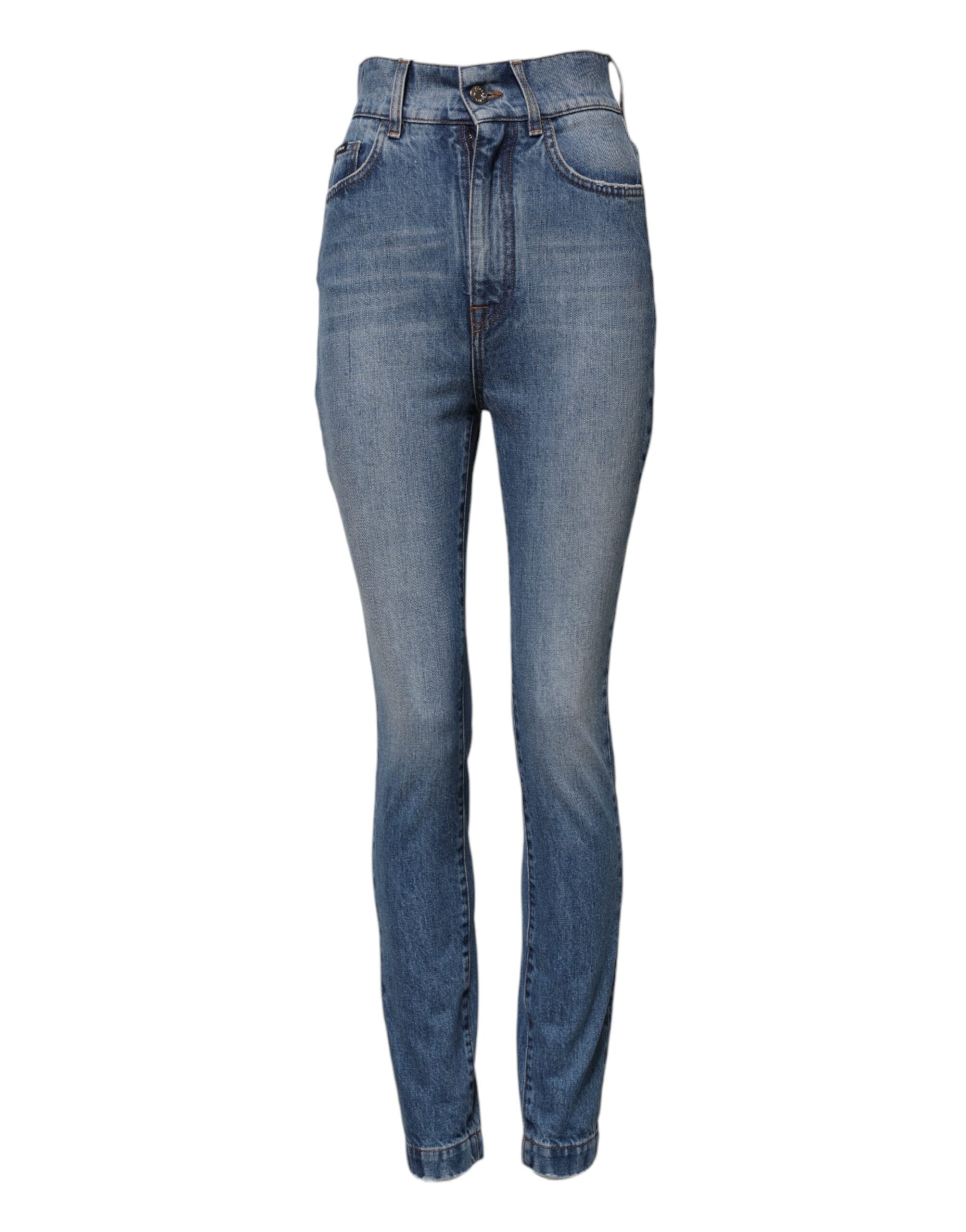 Blue Washed Skinny High Waist Denim Jeans - ventzia