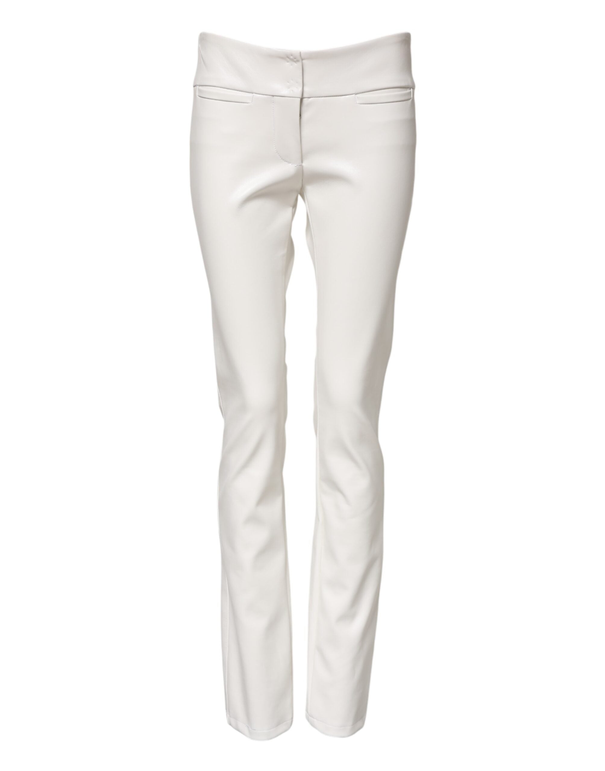 White Polyurethane High Waist Tapered Pants - ventzia