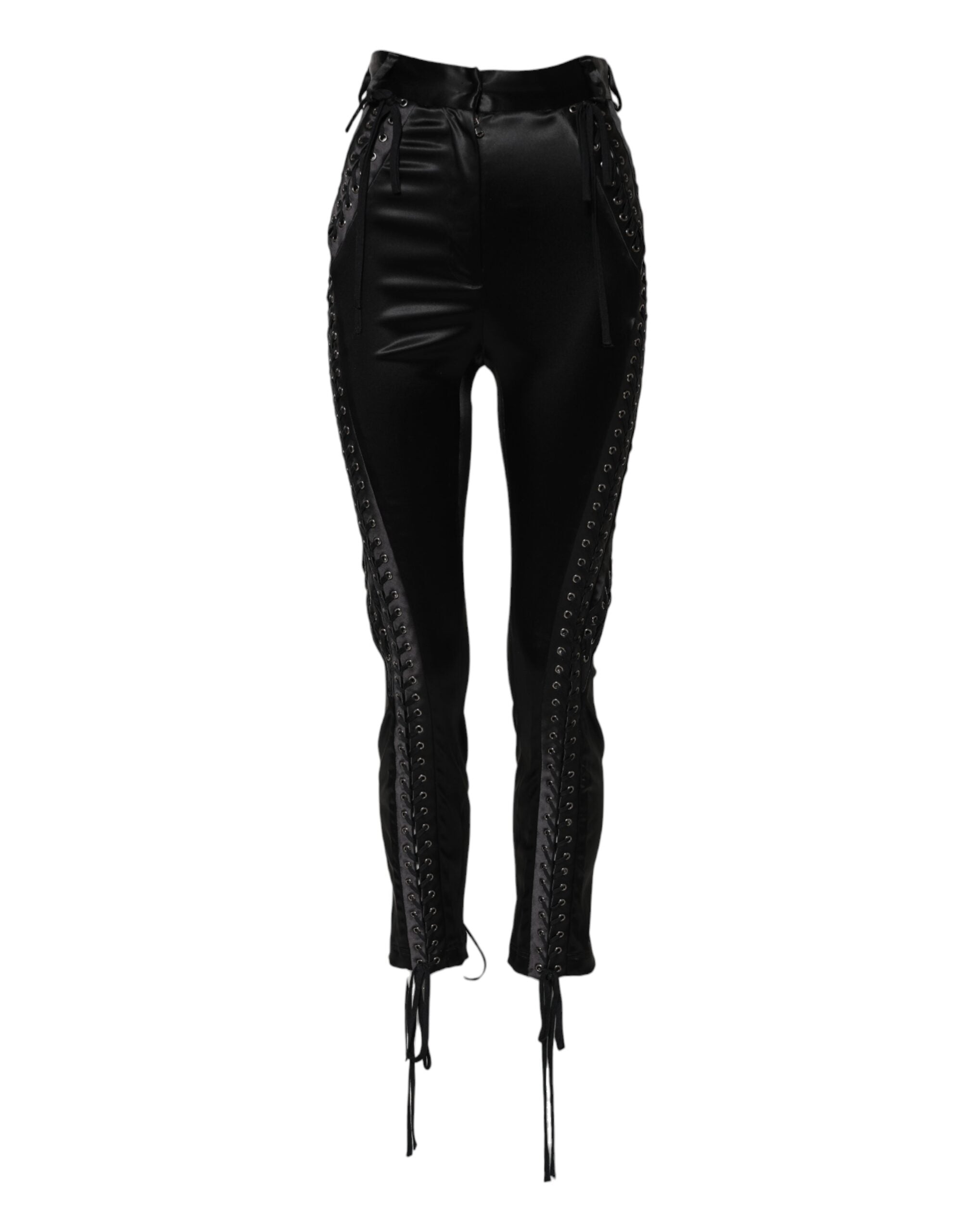 Black Lace Details High Waist Skinny Pants - ventzia