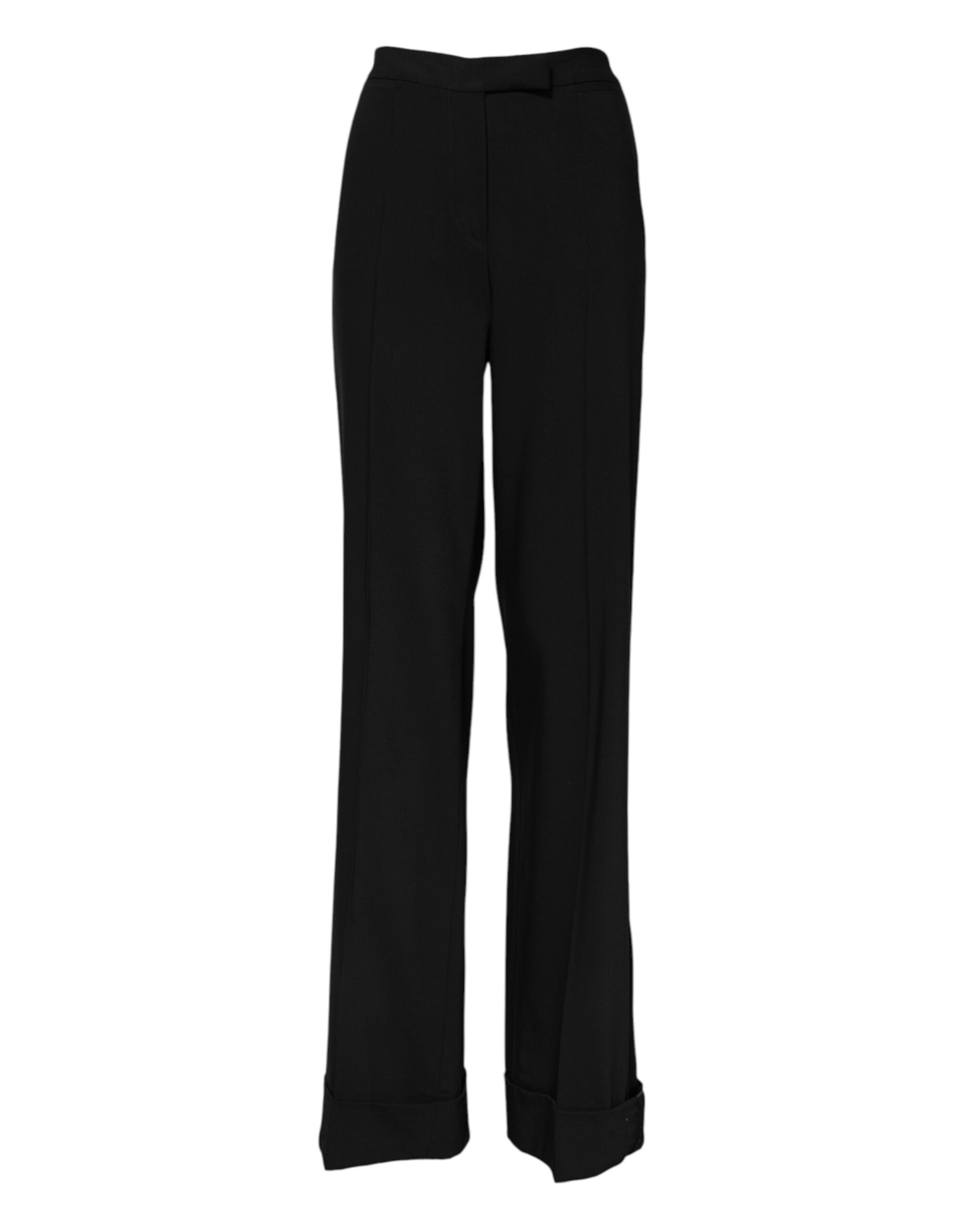 Black Wool High Waist Flared Pants - ventzia