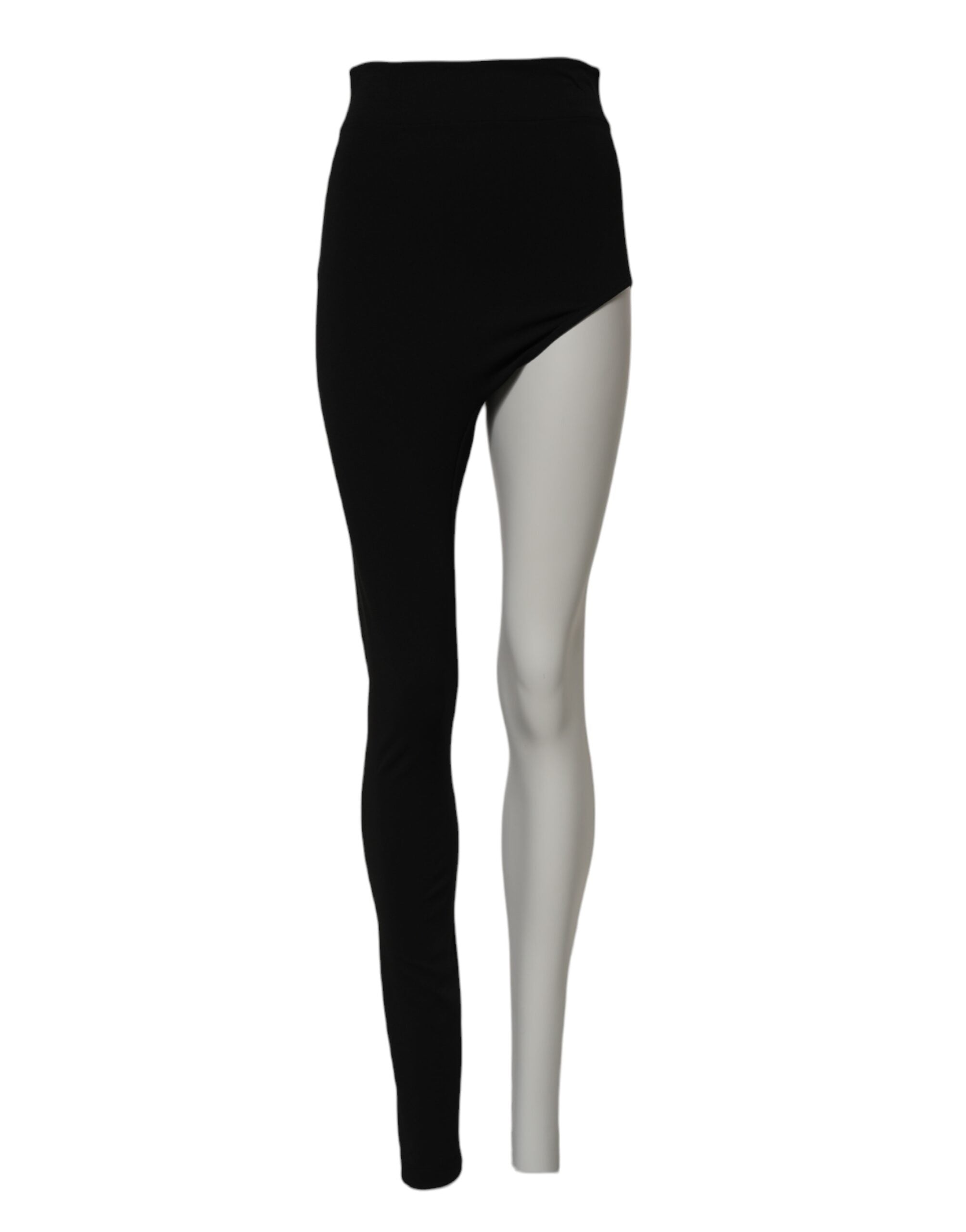 Black Wool High Waist Single Leg Pants - ventzia