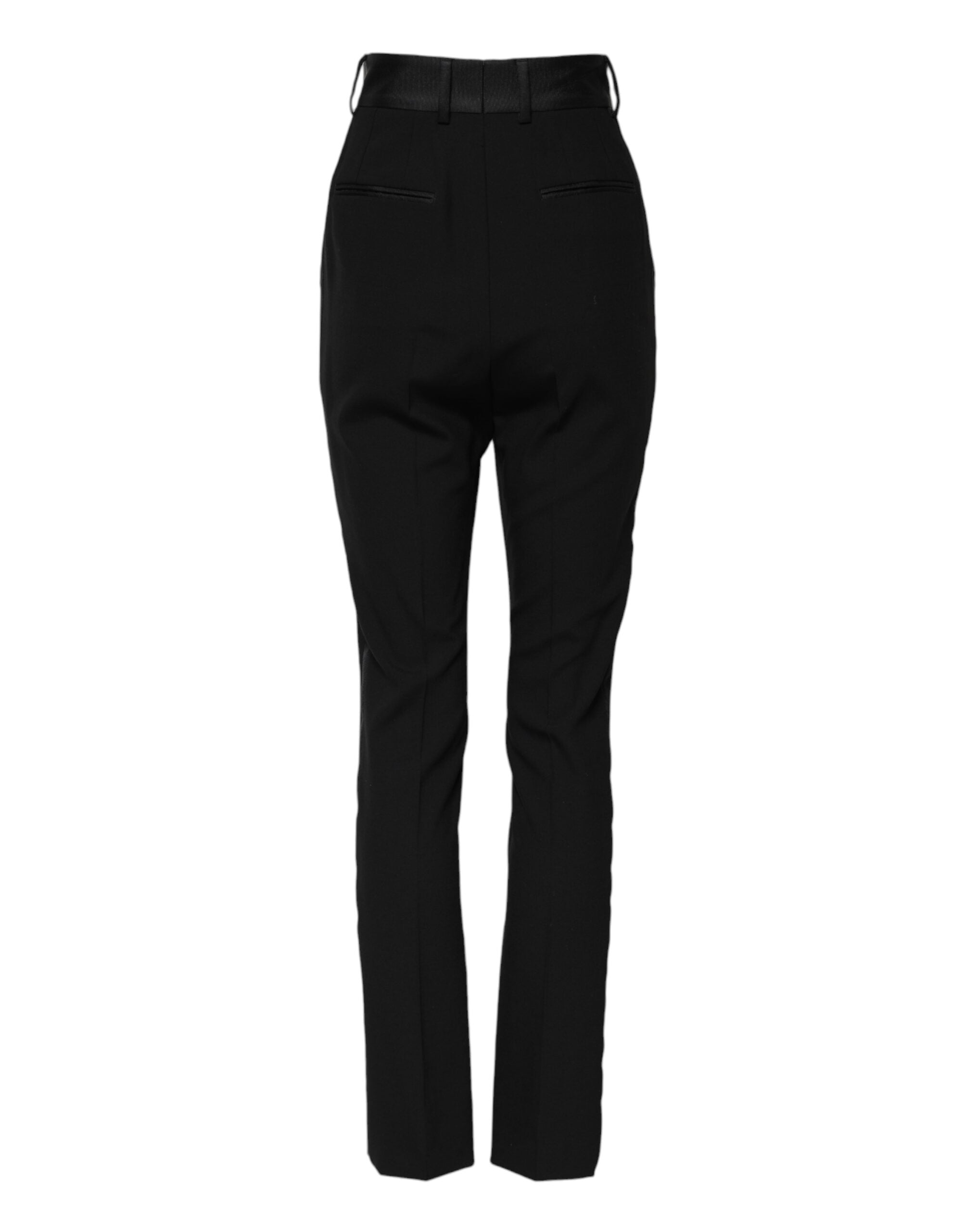 Black Wool High Waist Skinny Pants - ventzia