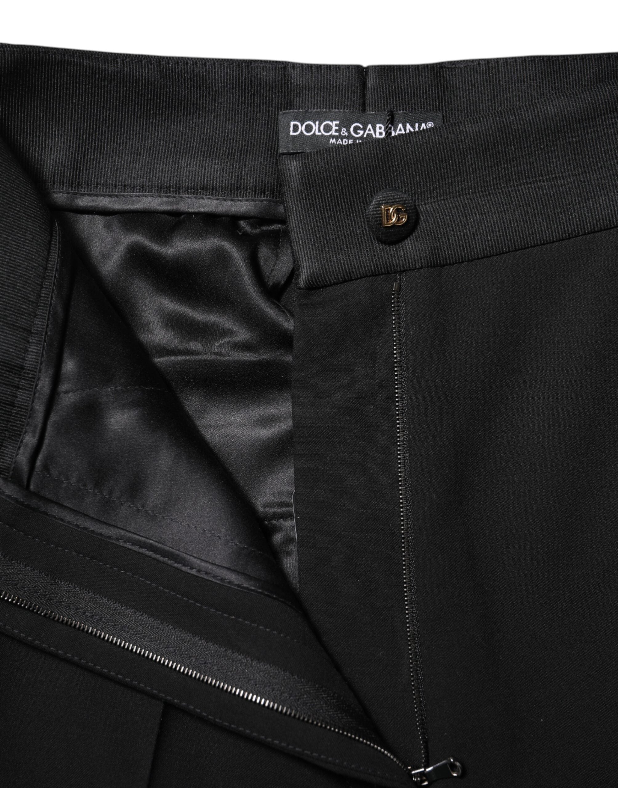 Black Wool High Waist Skinny Pants - ventzia