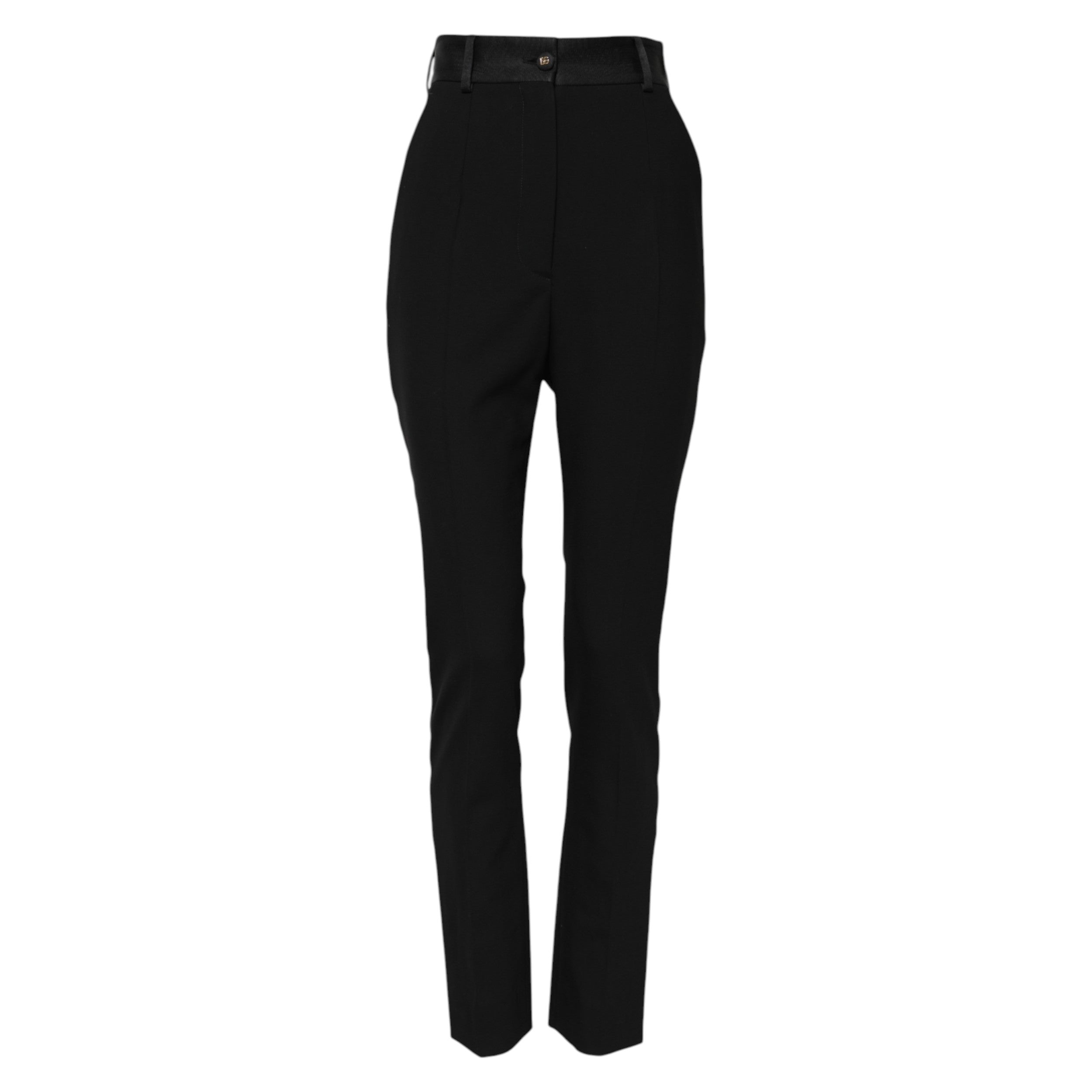 Black Wool High Waist Skinny Pants - ventzia