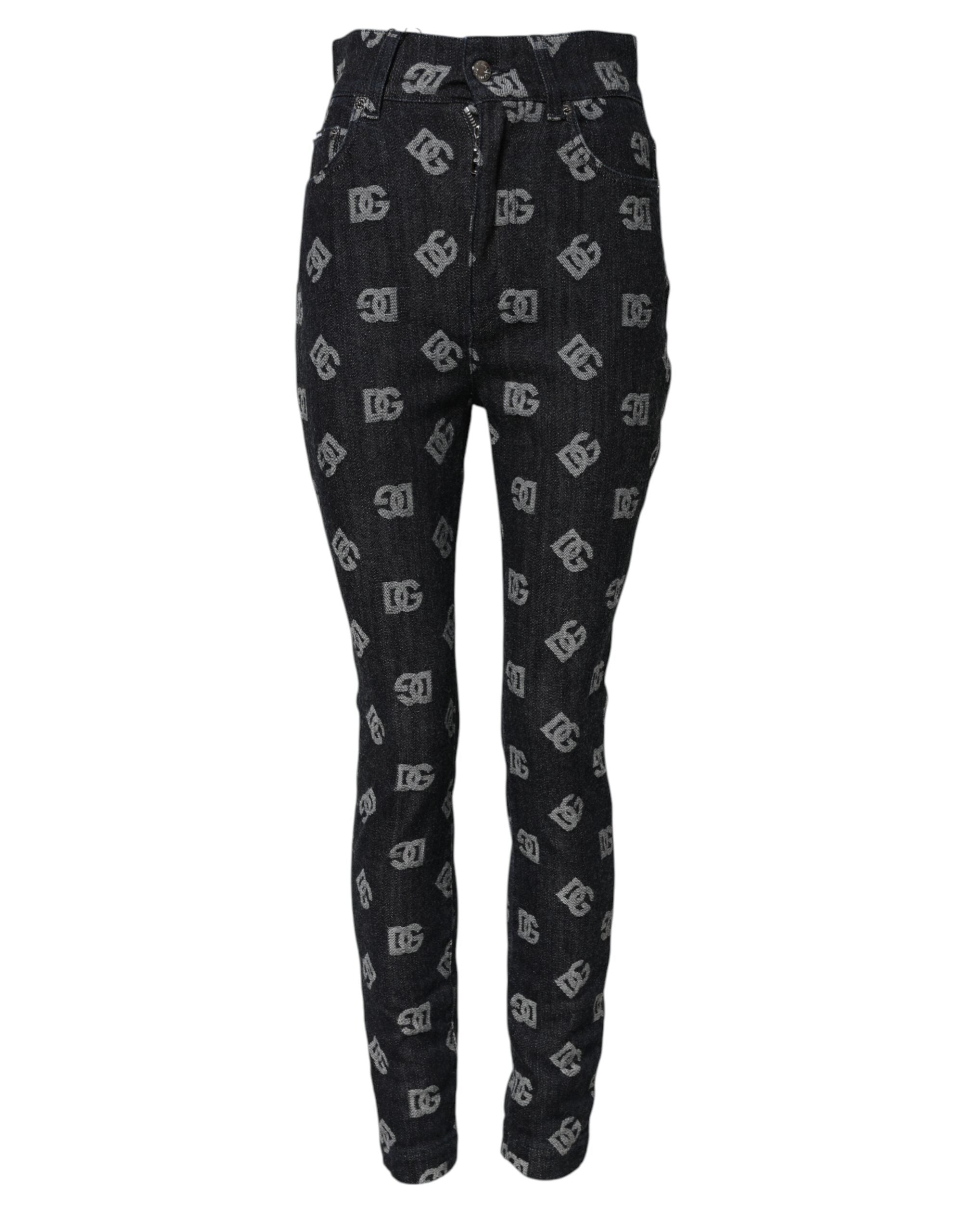 Black DG Logo High Waist Skinny Denim Jeans - ventzia
