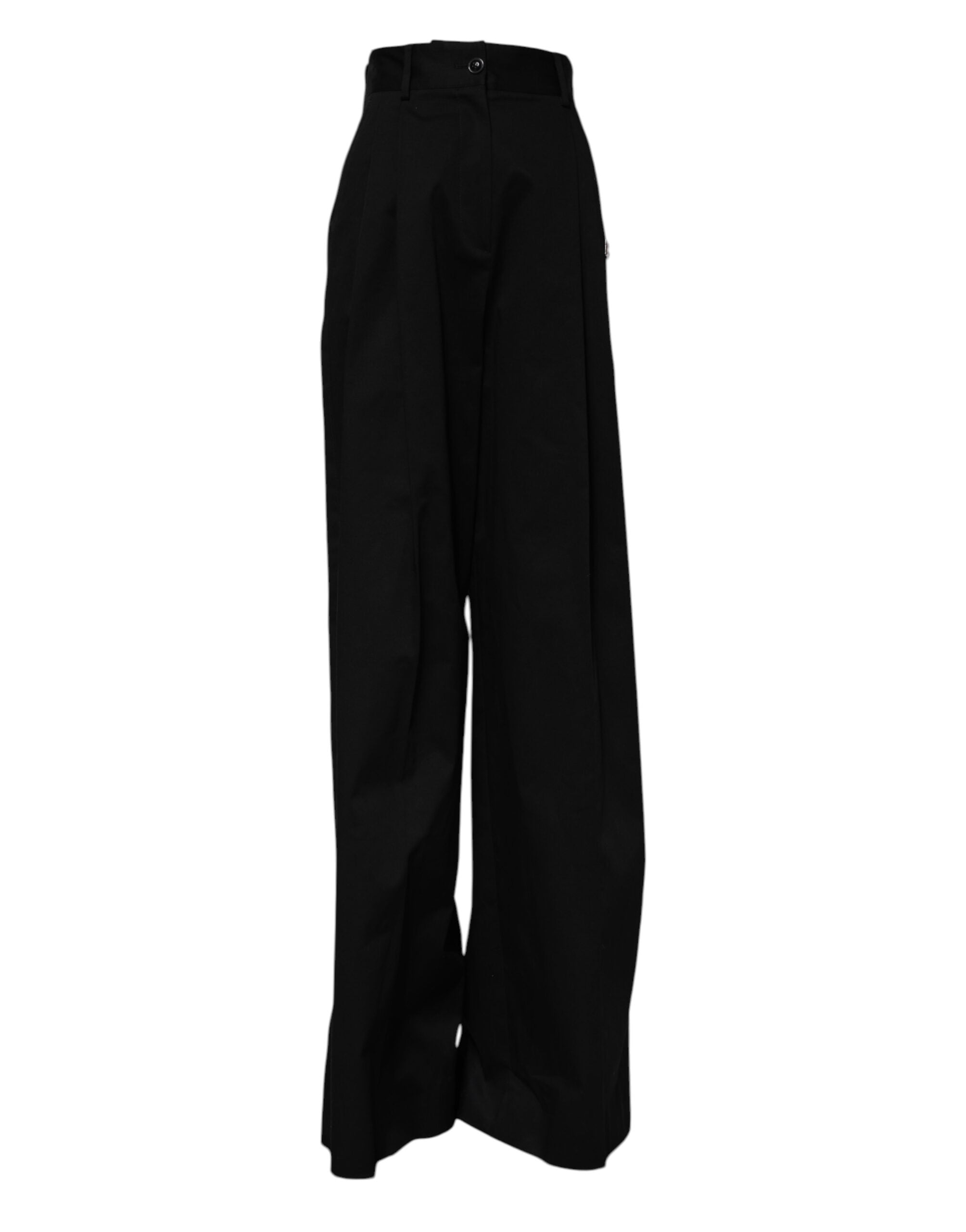 Black Cotton HighWaist Wide Leg Pants - ventzia
