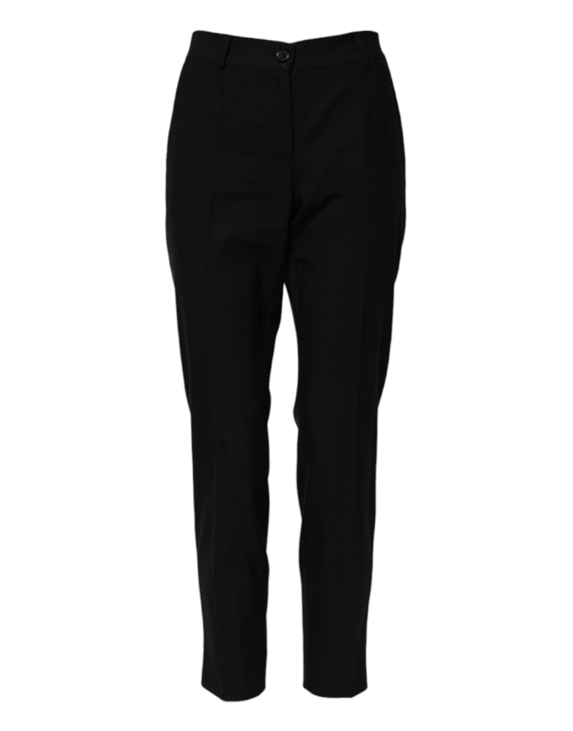 Black Wool High Waist Tapered Pants - ventzia