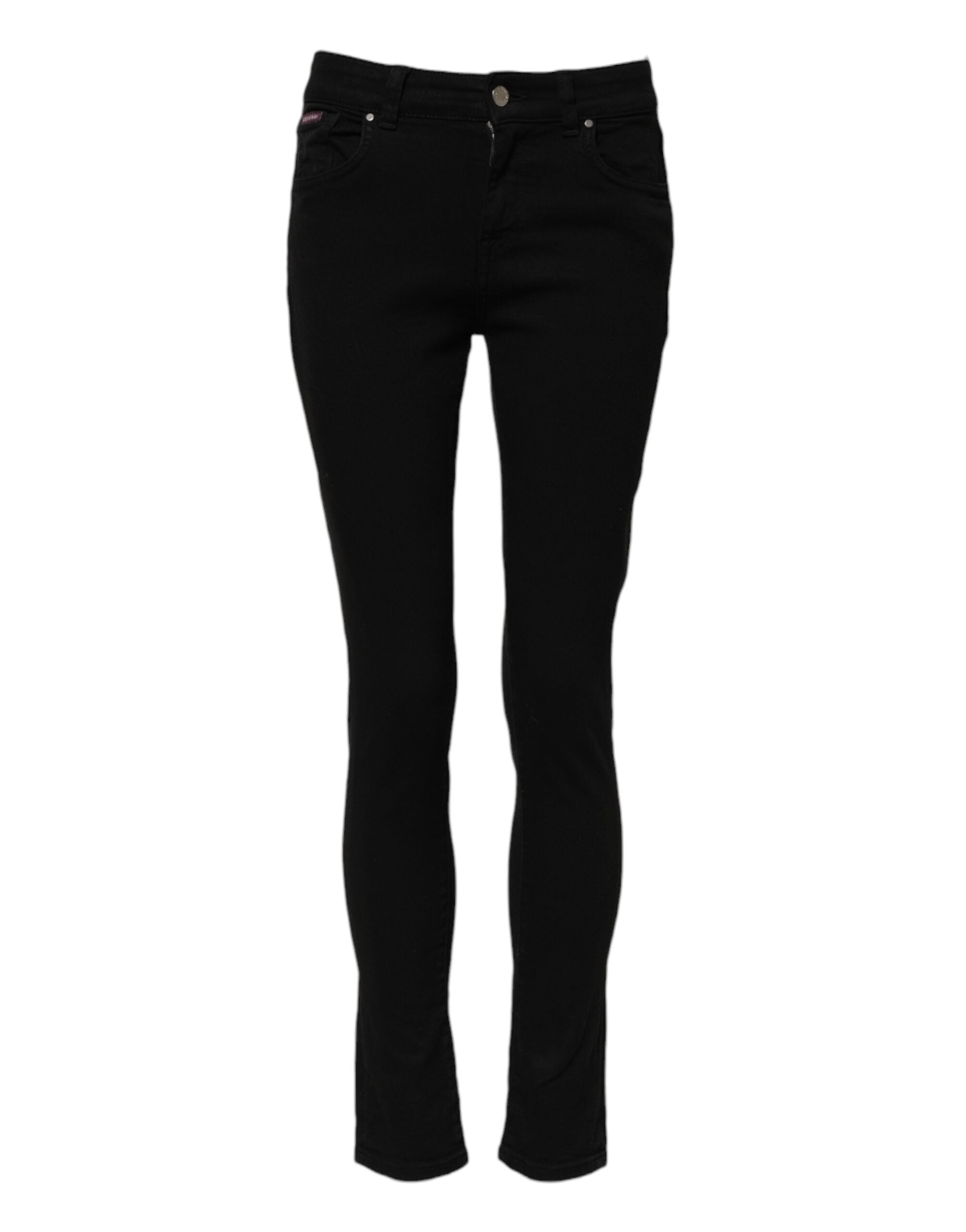 Black Cotton Skinny Mid Waist Denim Jeans - ventzia