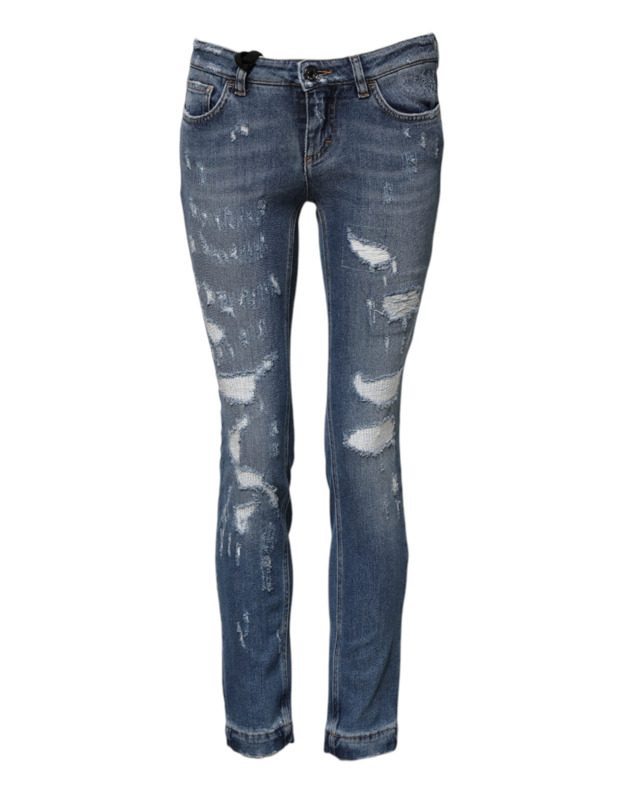 Blue PRETTY Tattered Skinny Denim Jeans - ventzia