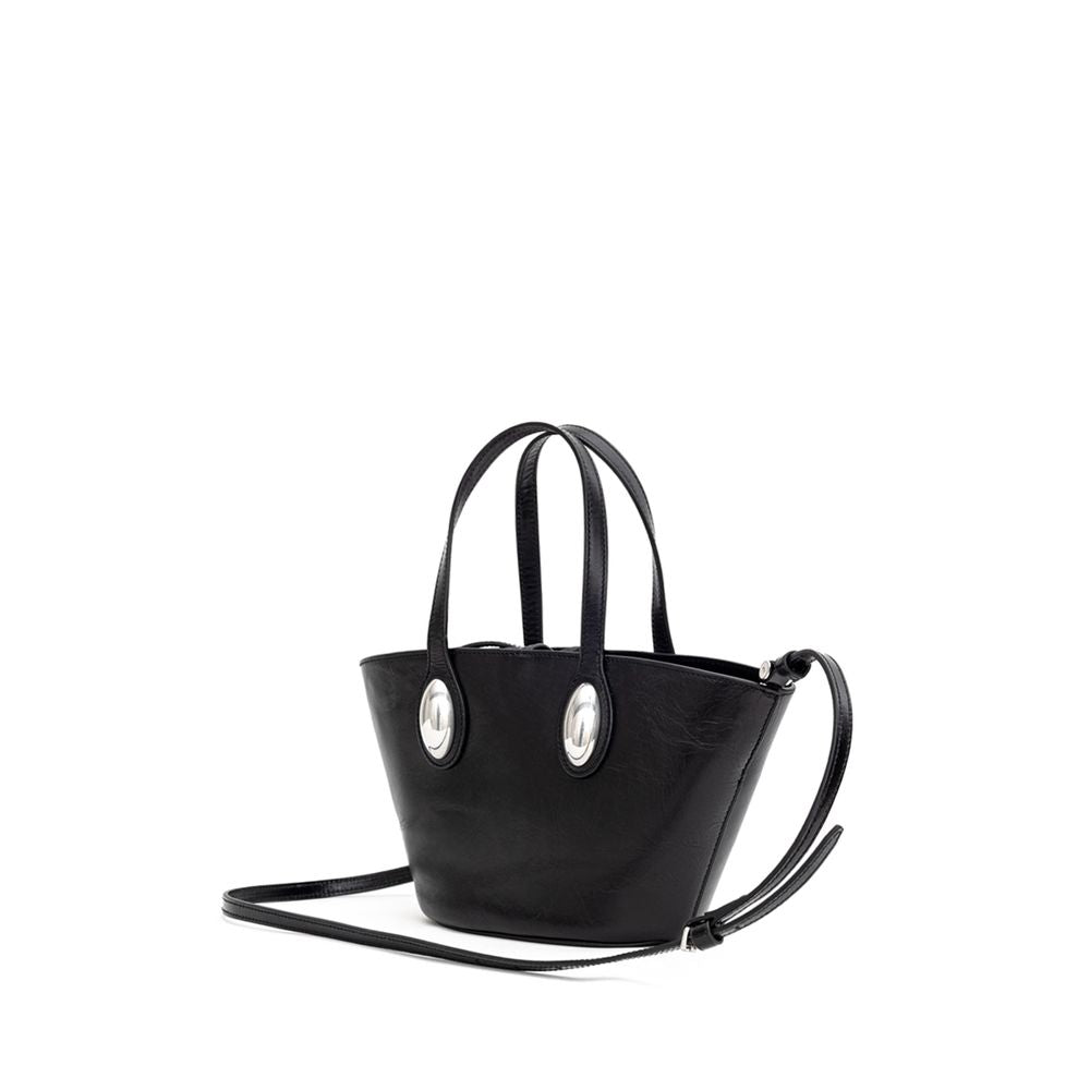Black Leather Shoulder Bag - ventzia